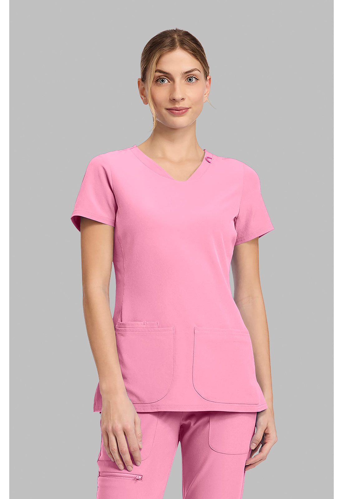 Amp MC702 Women's V-Neck Scrub Top Pixel Pink