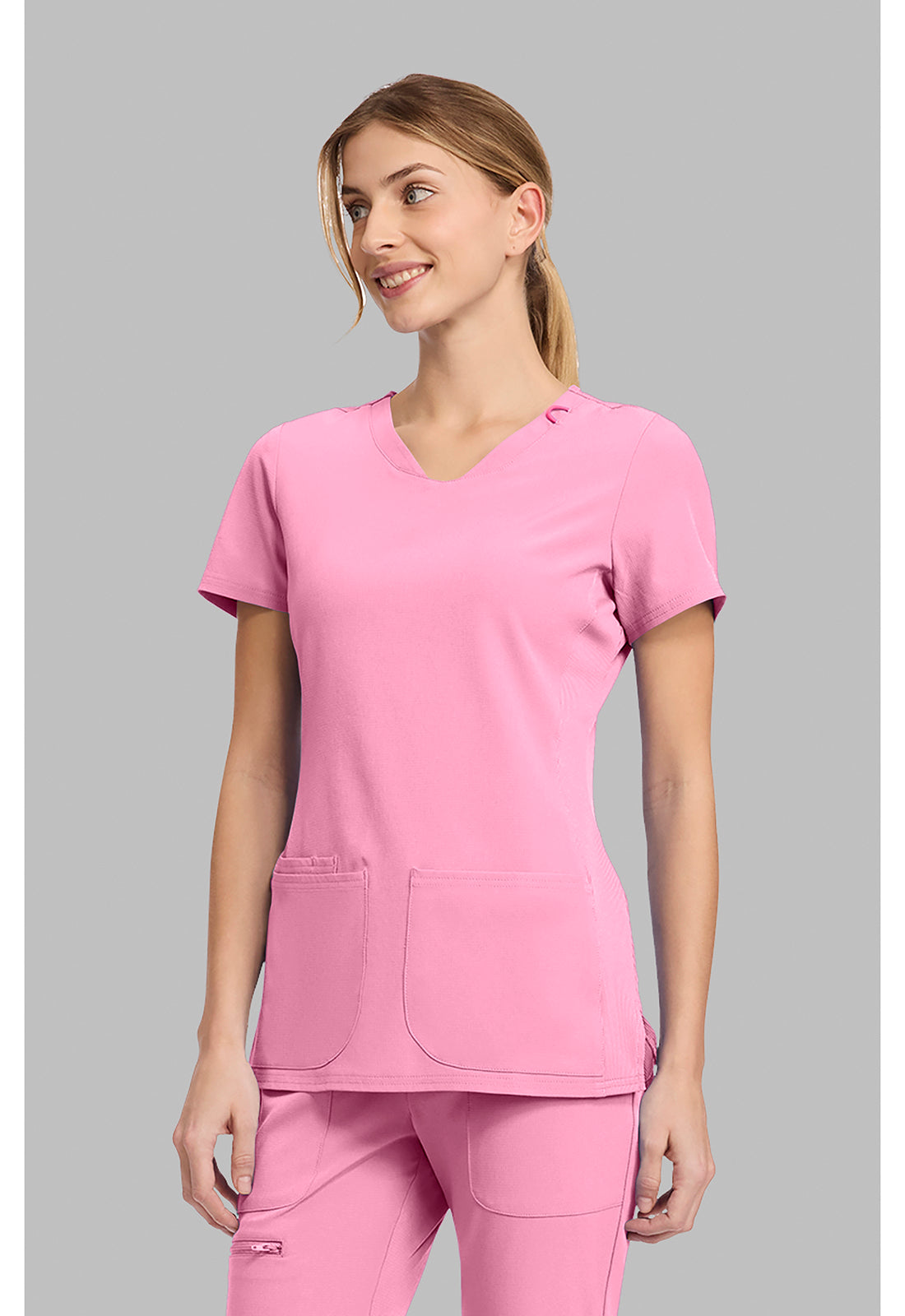 Amp MC702 Women's V-Neck Scrub Top Pixel Pink