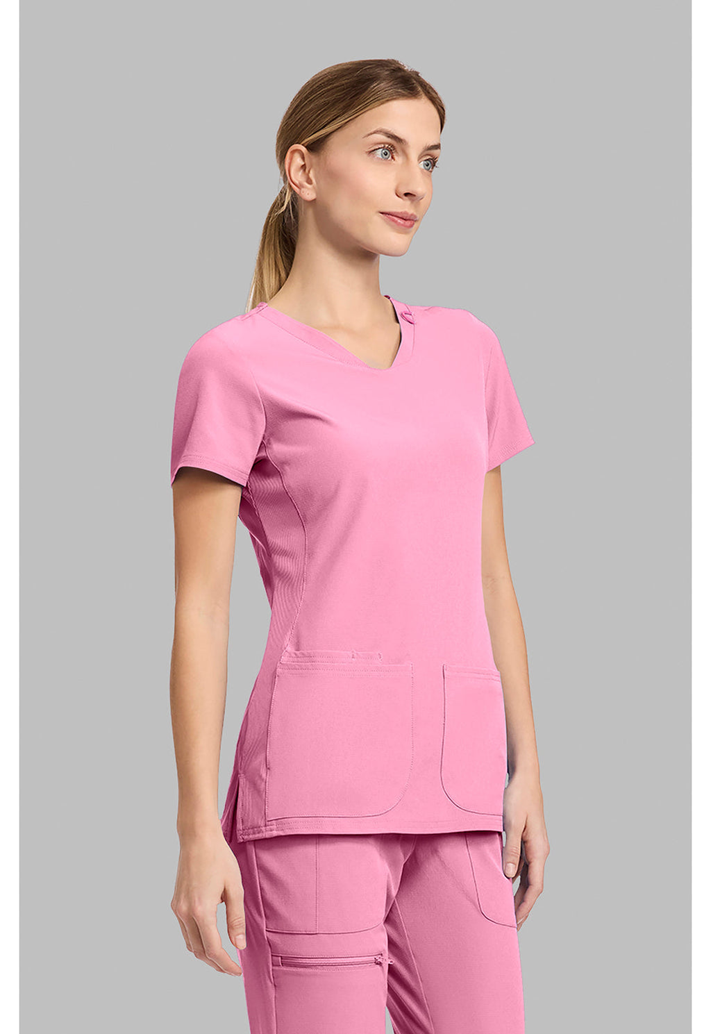 Amp MC702 Women's V-Neck Scrub Top Pixel Pink