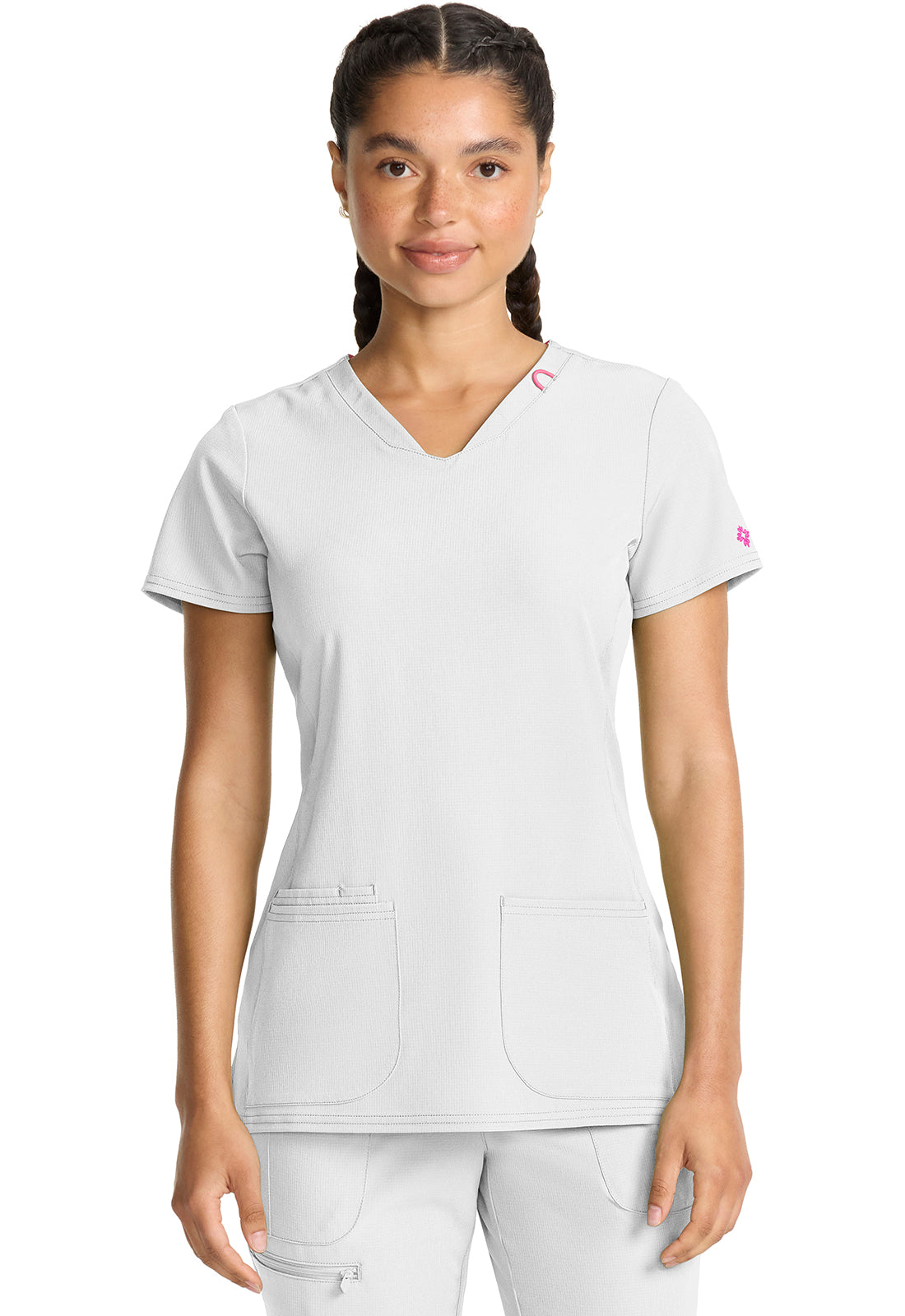 Amp MC702 Women's V-Neck Scrub Top White