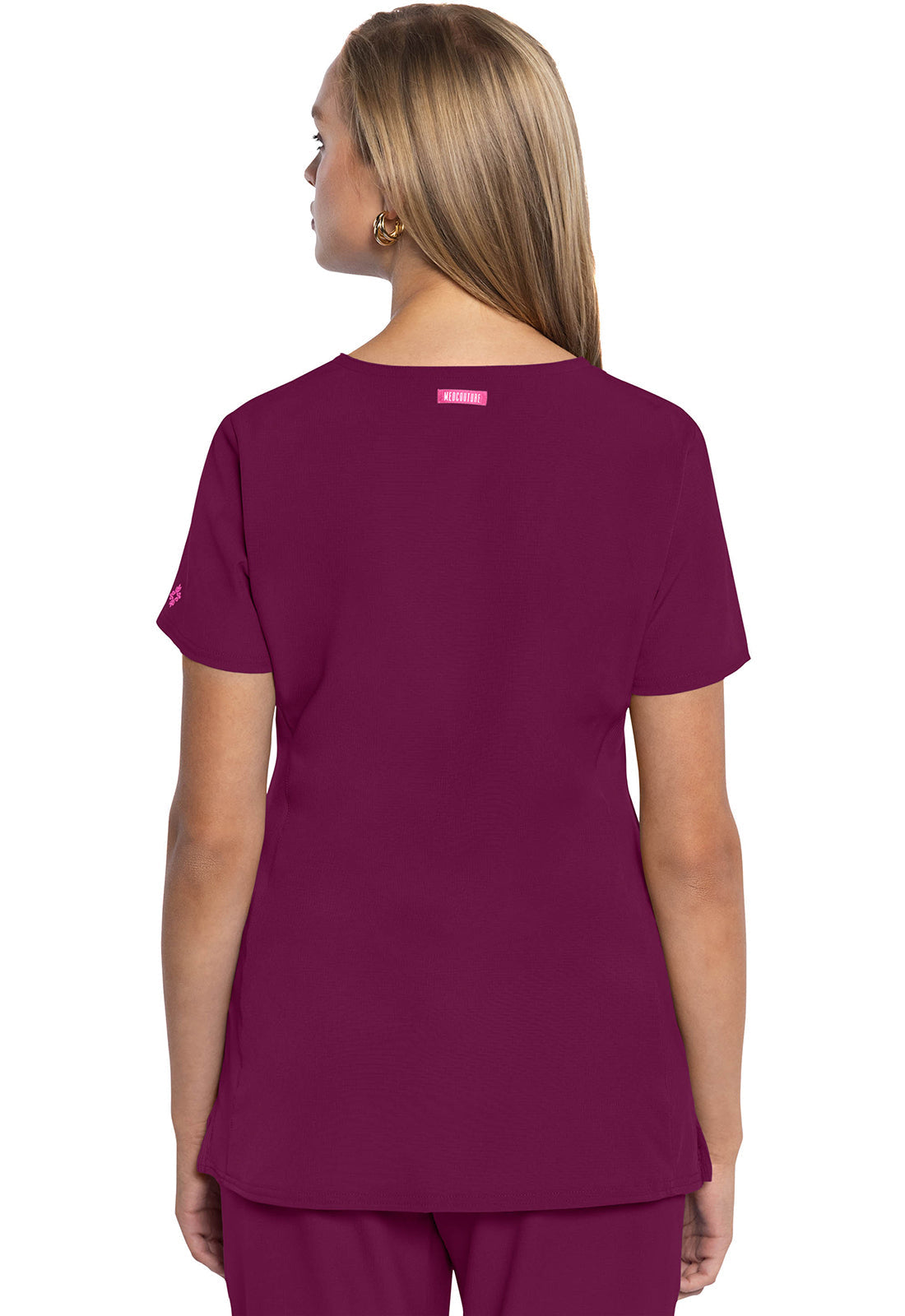AMP MC702 V-Neck Top Wine Model Image Back | Med Couture