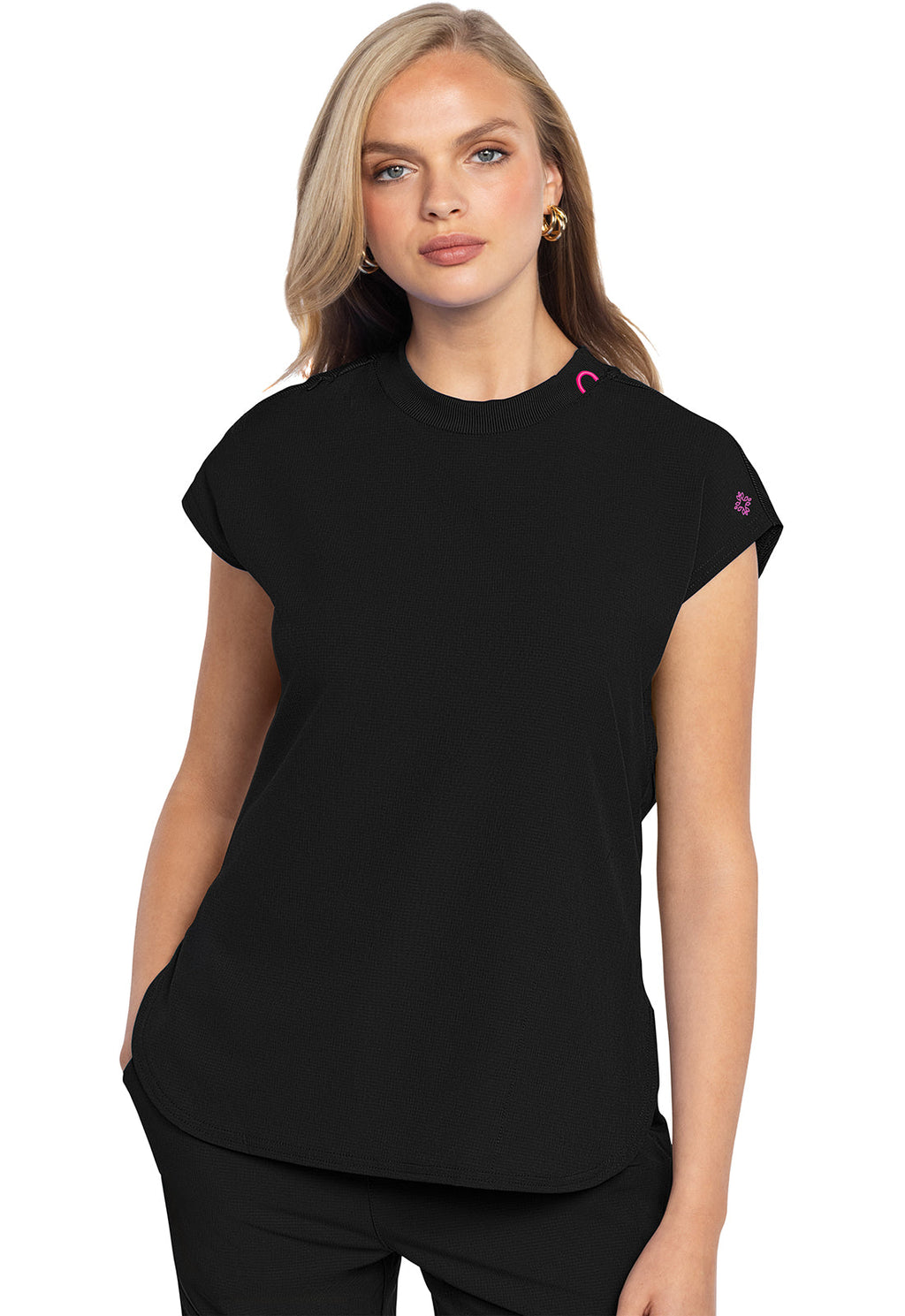 Amp MC703 Women's Round Neck Tuckable Scrub Top Black