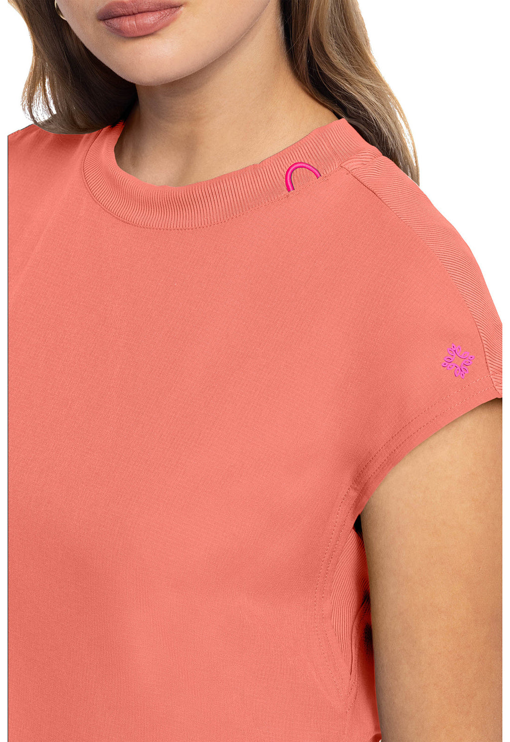 Amp MC703 Women's Round Neck Tuckable Scrub Top Coral Fusion