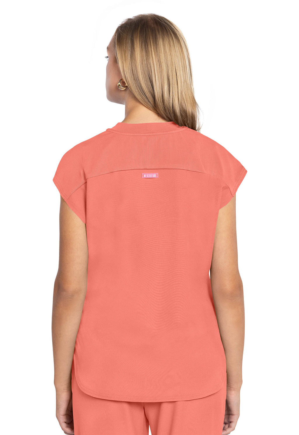Amp MC703 Women's Round Neck Tuckable Scrub Top Coral Fusion