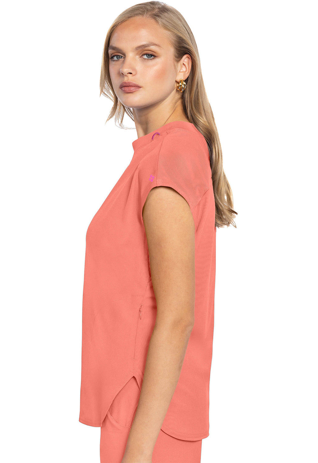 Amp MC703 Women's Round Neck Tuckable Scrub Top Coral Fusion