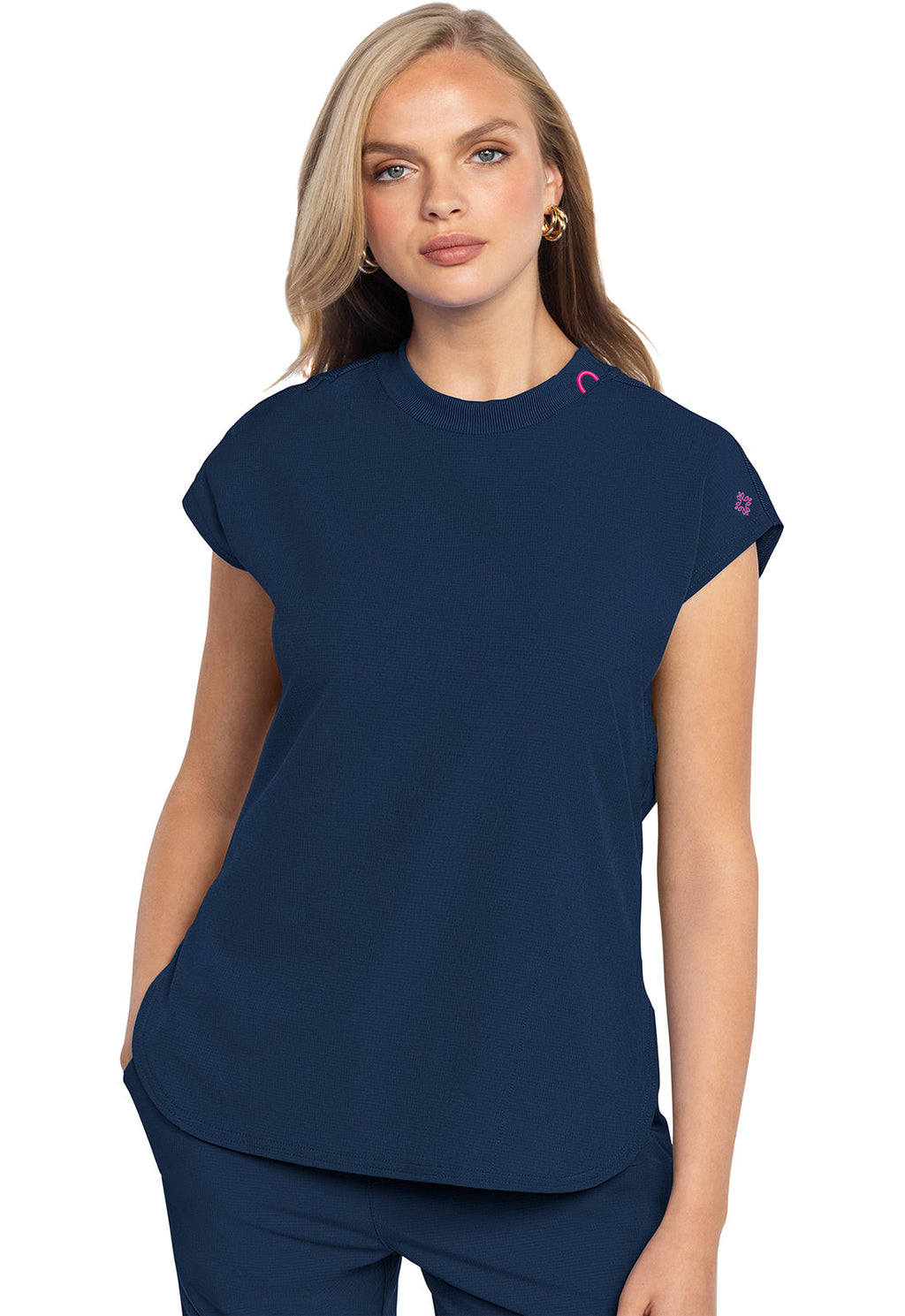Amp MC703 Women's Round Neck Tuckable Scrub Top Navy