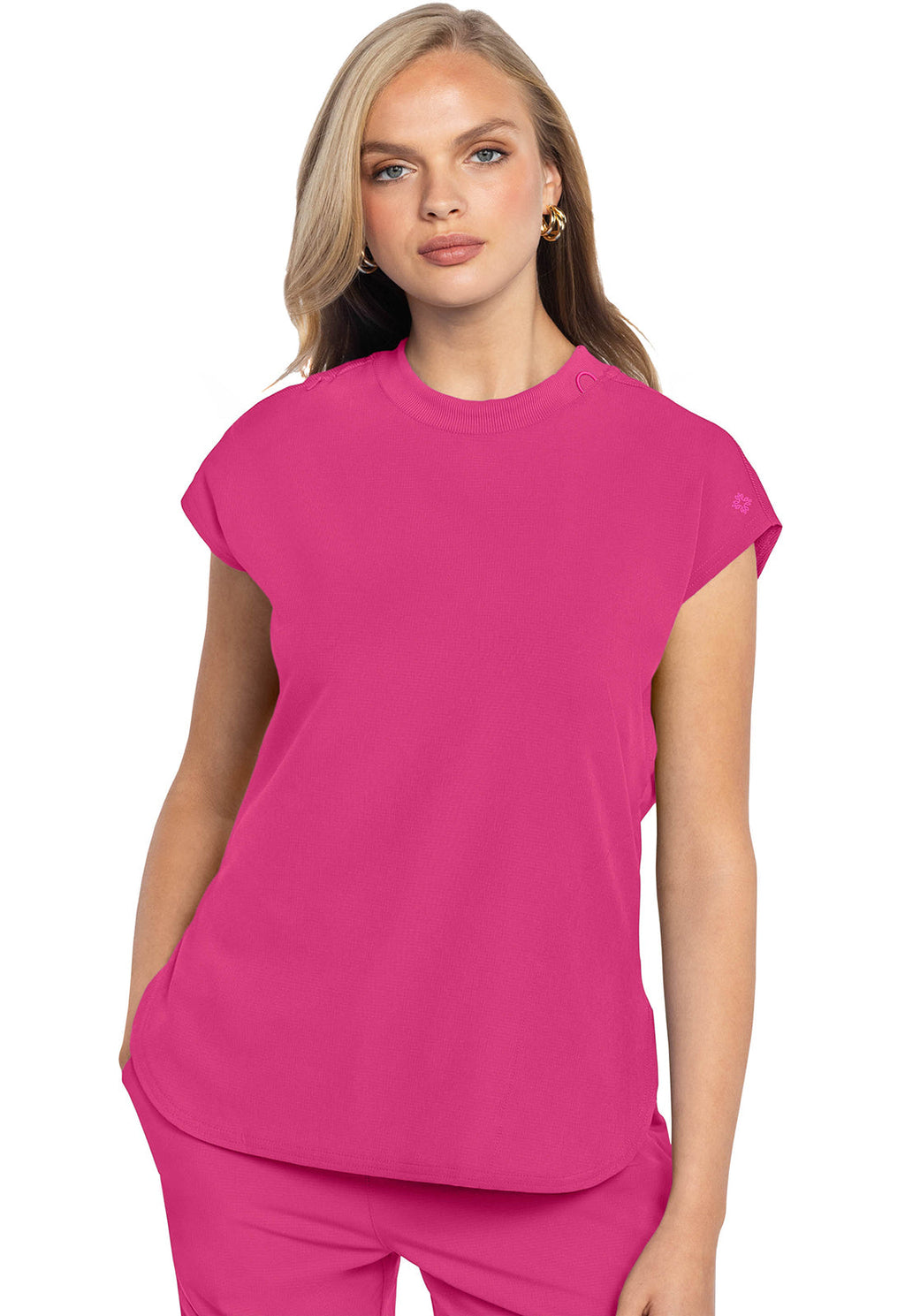 Amp MC703 Women's Round Neck Tuckable Scrub Top Pink Power