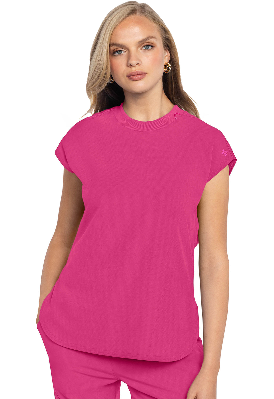 Amp MC703 Women's Round Neck Tuckable Scrub Top Pink Power