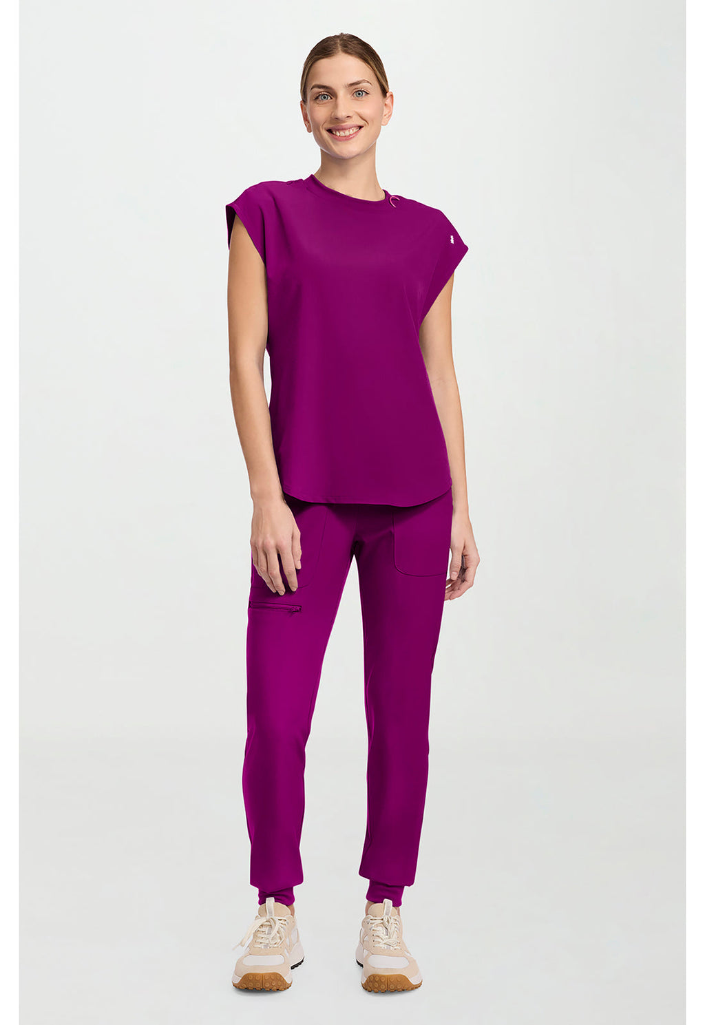 Amp MC703 Women's Round Neck Tuckable Scrub Top Plum Royale