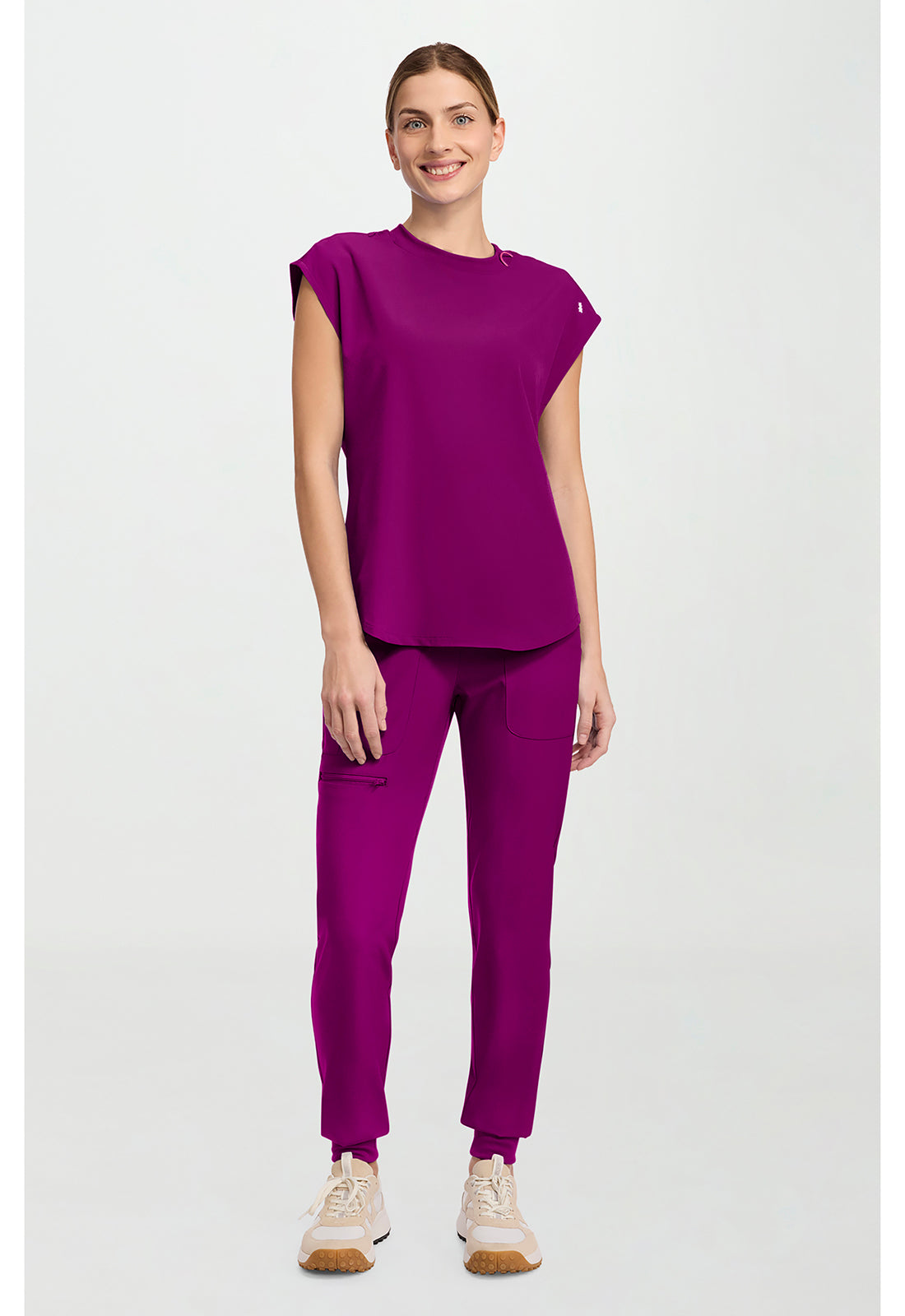 Amp MC703 Women's Round Neck Tuckable Scrub Top Plum Royale
