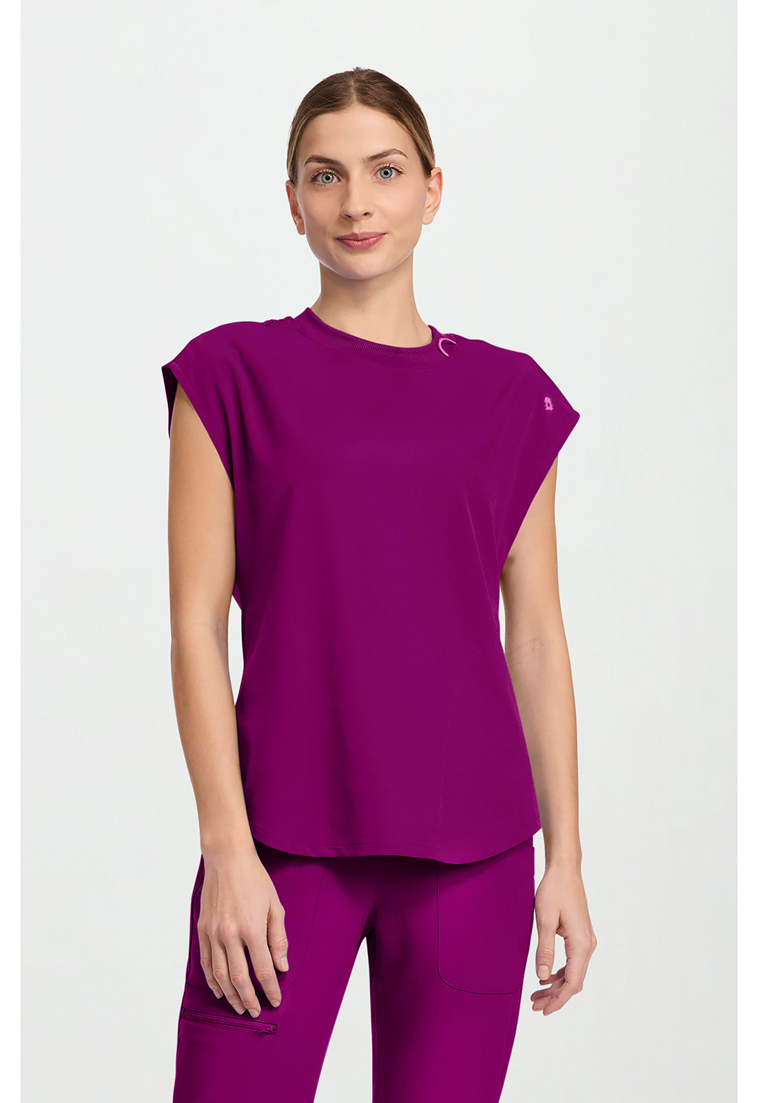 Amp MC703 Women's Round Neck Tuckable Scrub Top Plum Royale