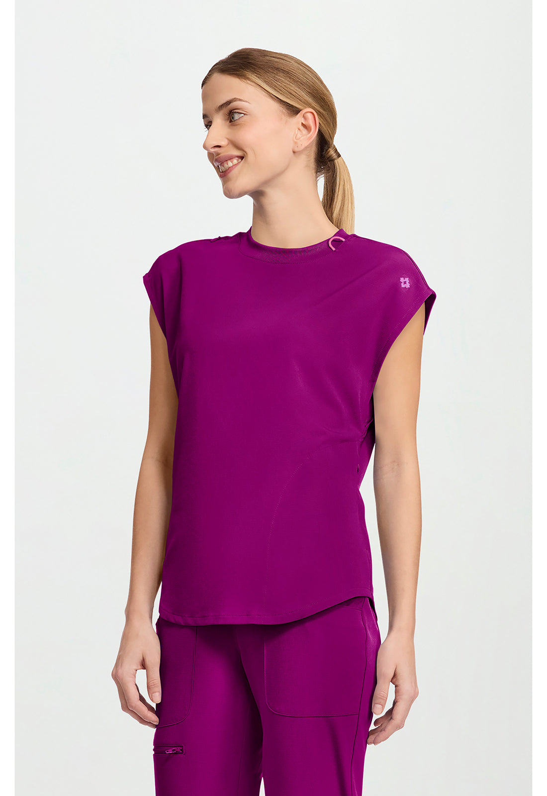 Amp MC703 Women's Round Neck Tuckable Scrub Top Plum Royale