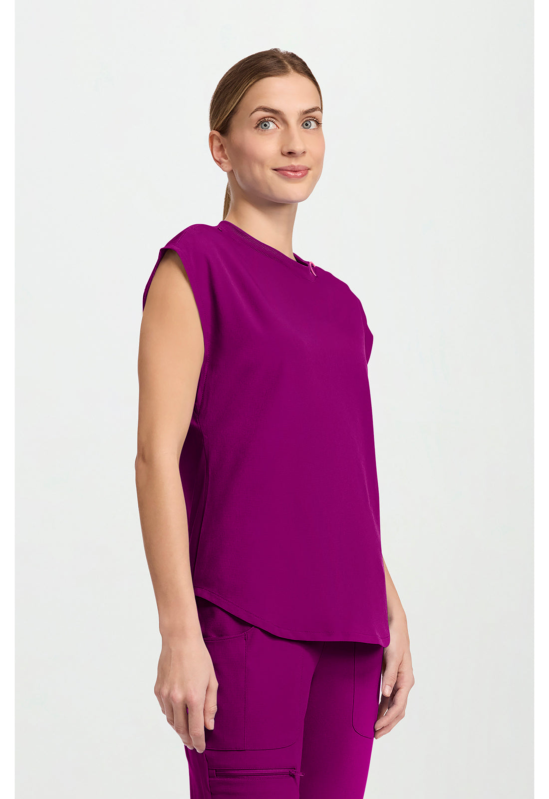 Amp MC703 Women's Round Neck Tuckable Scrub Top Plum Royale
