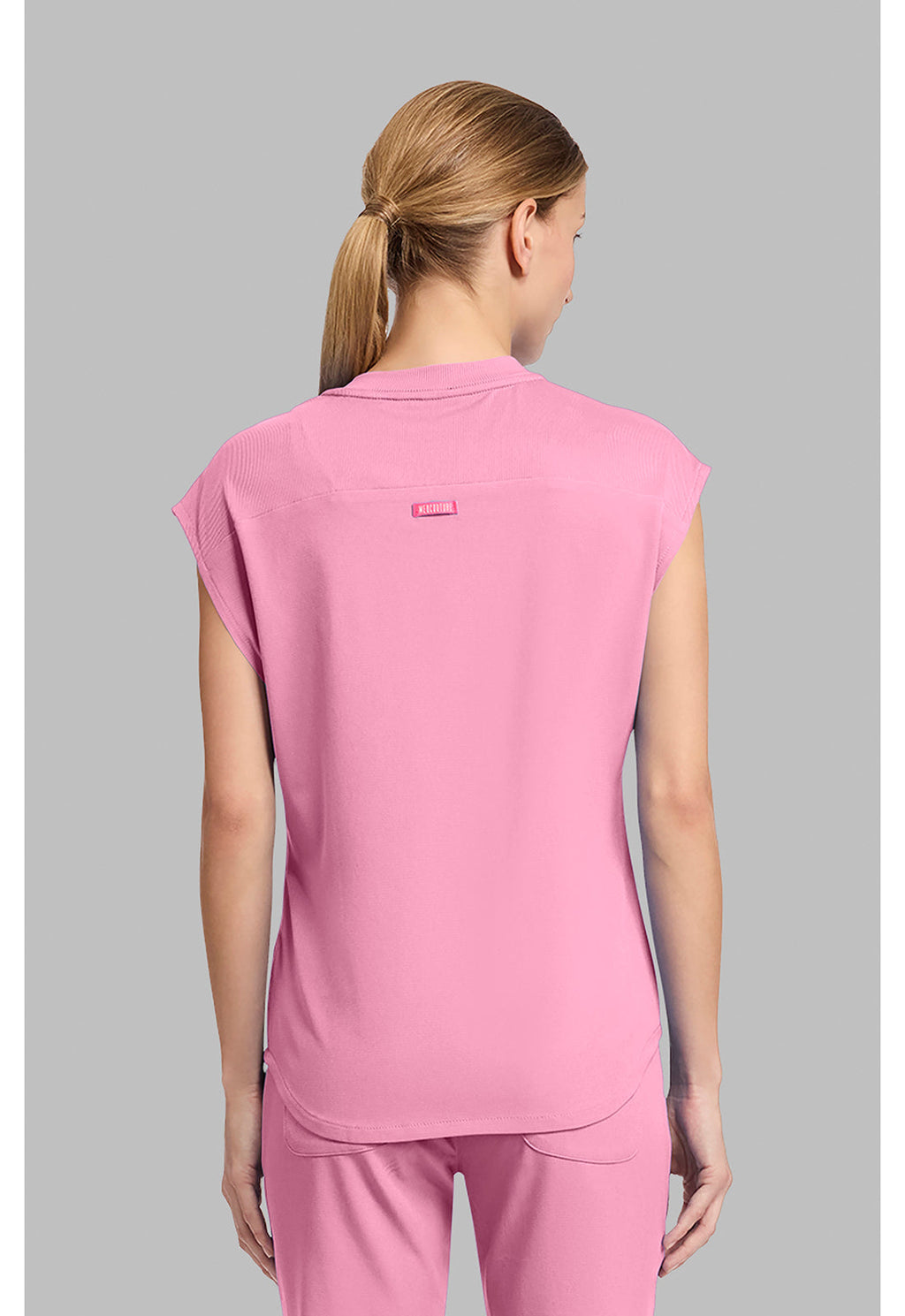 Amp MC703 Women's Round Neck Tuckable Scrub Top Pixel Pink