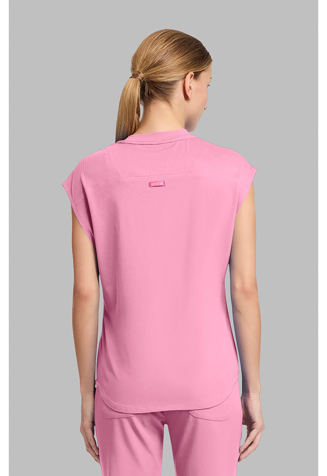 Amp MC703 Women's Round Neck Tuckable Scrub Top Pixel Pink