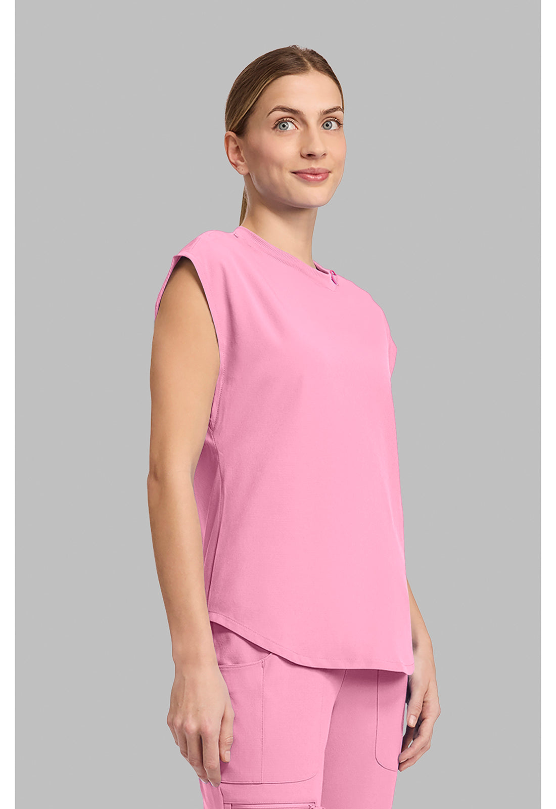 Amp MC703 Women's Round Neck Tuckable Scrub Top Pixel Pink
