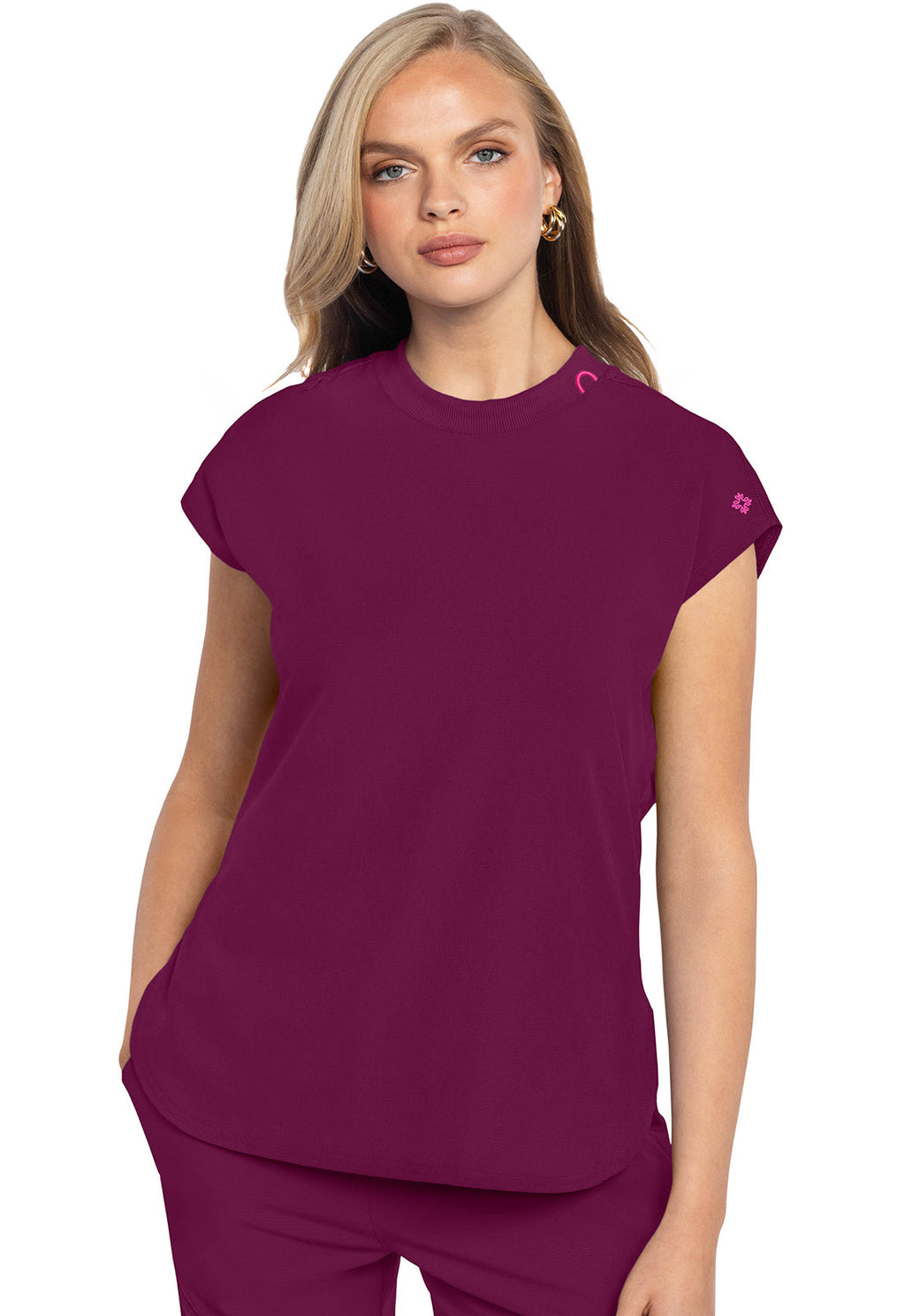 Amp MC703 Women's  Round Neck Tuckable Scrub Top Wine