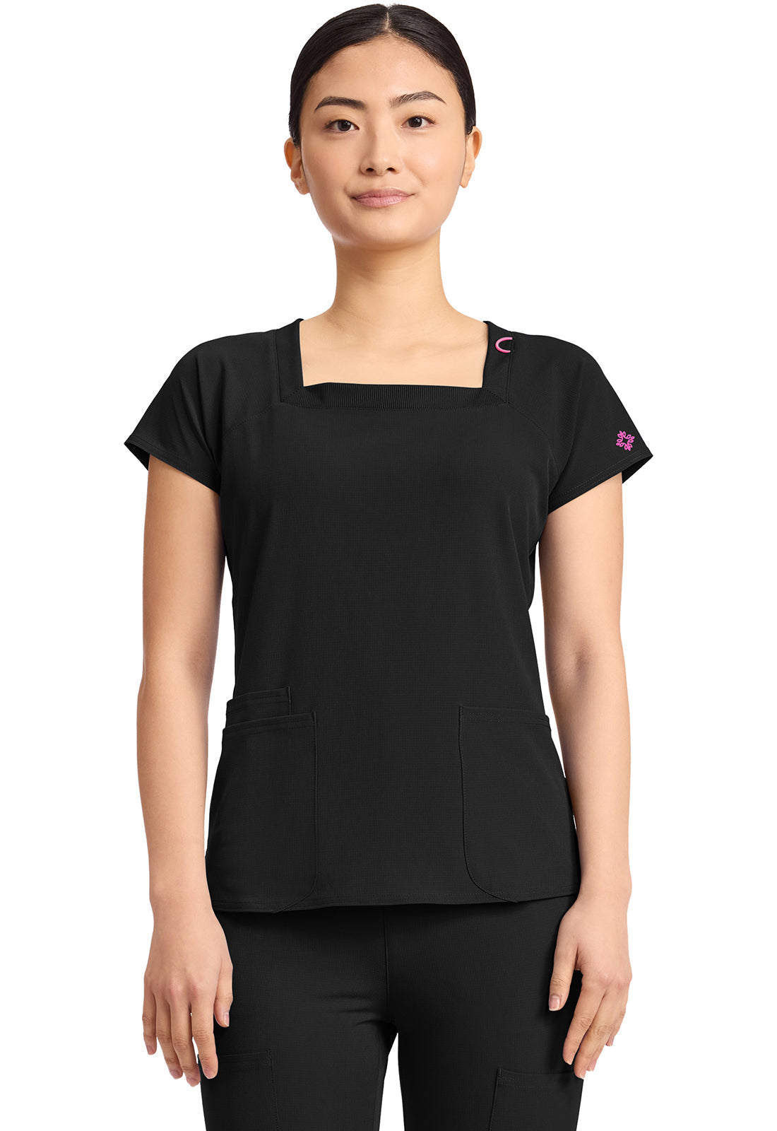 Amp MC704 Women's 3-Pocket Square Neck Scrub Top Black