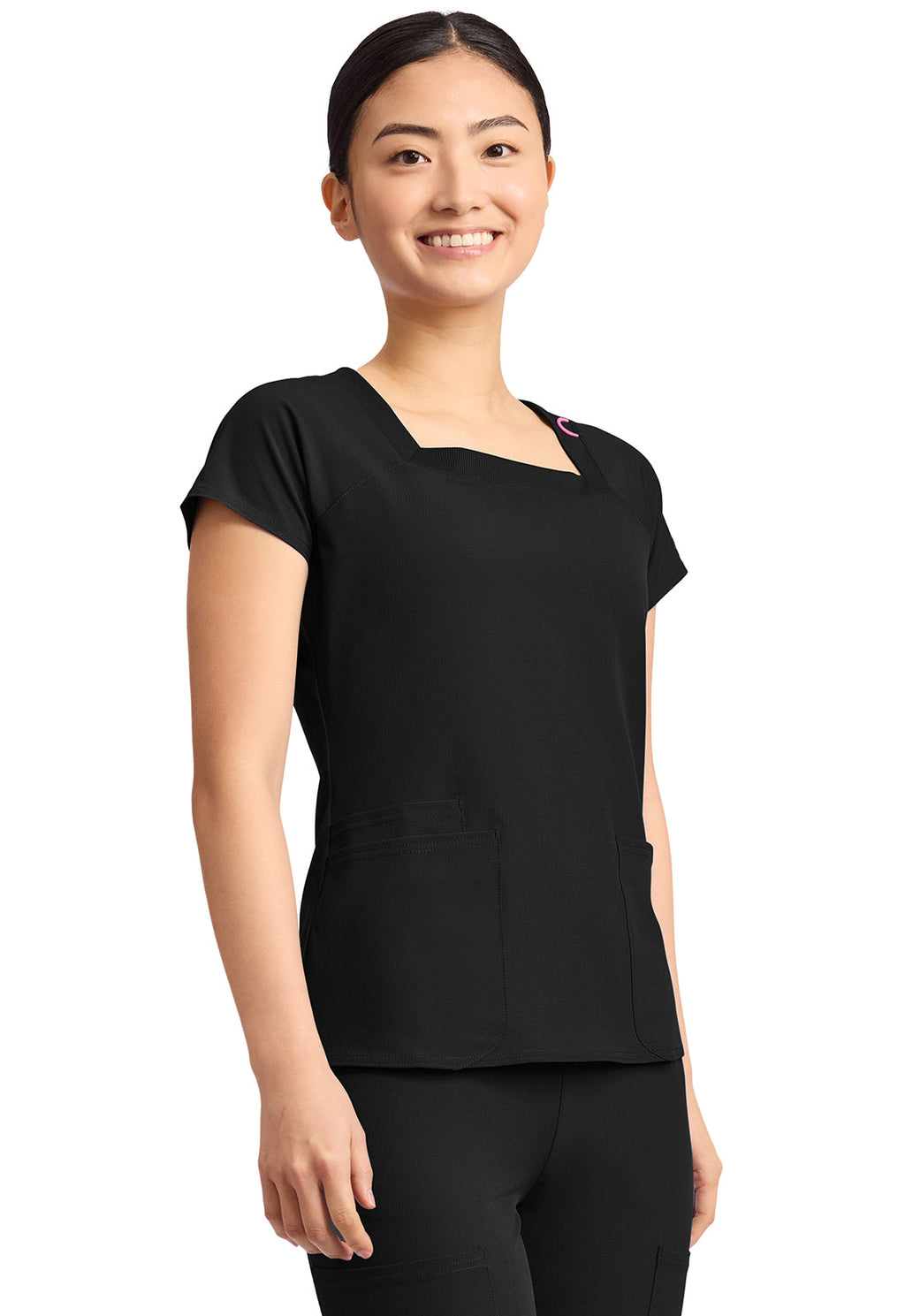 Amp MC704 Women's 3-Pocket Square Neck Scrub Top Black