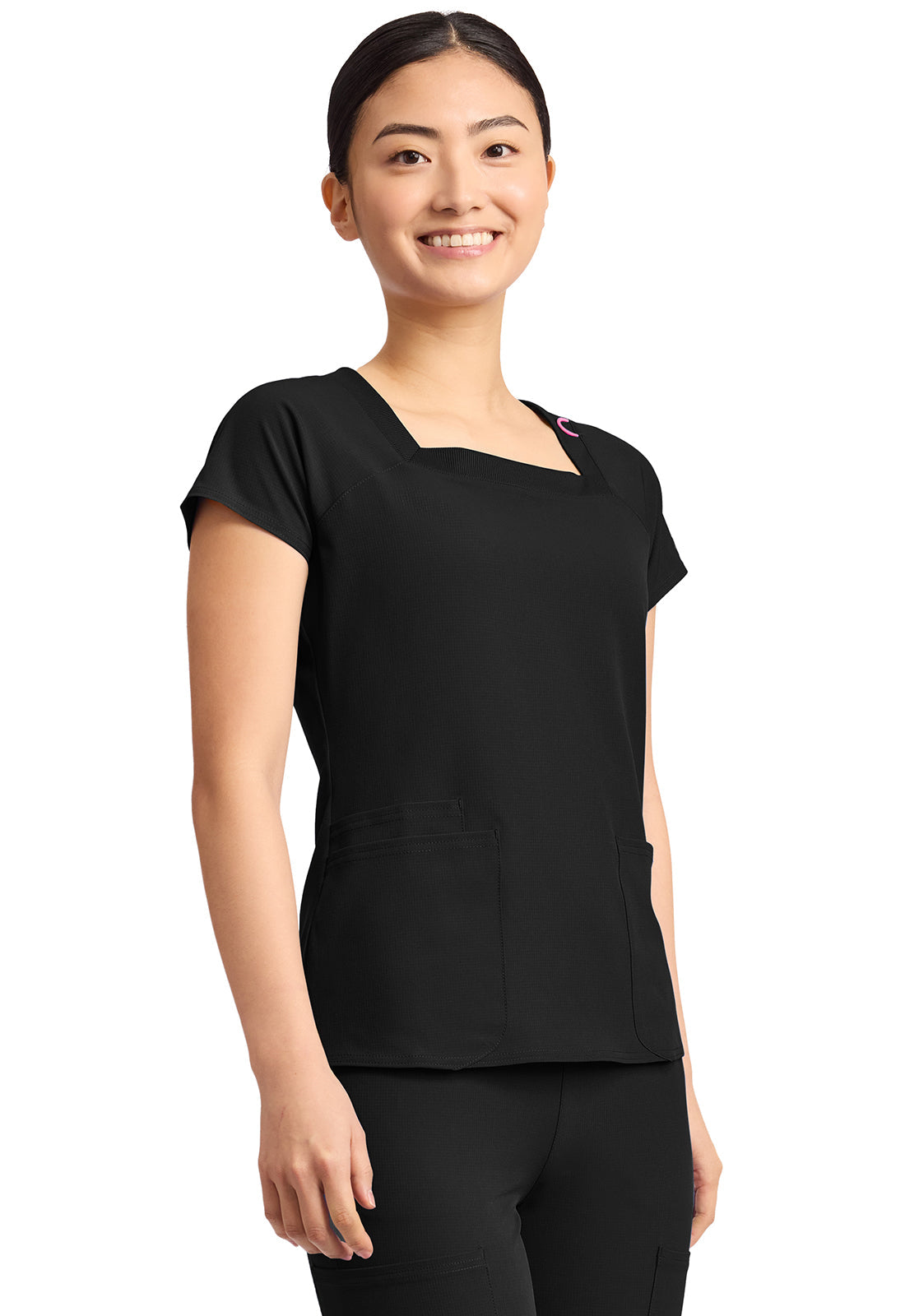 Amp MC704 Women's 3-Pocket Square Neck Scrub Top Black