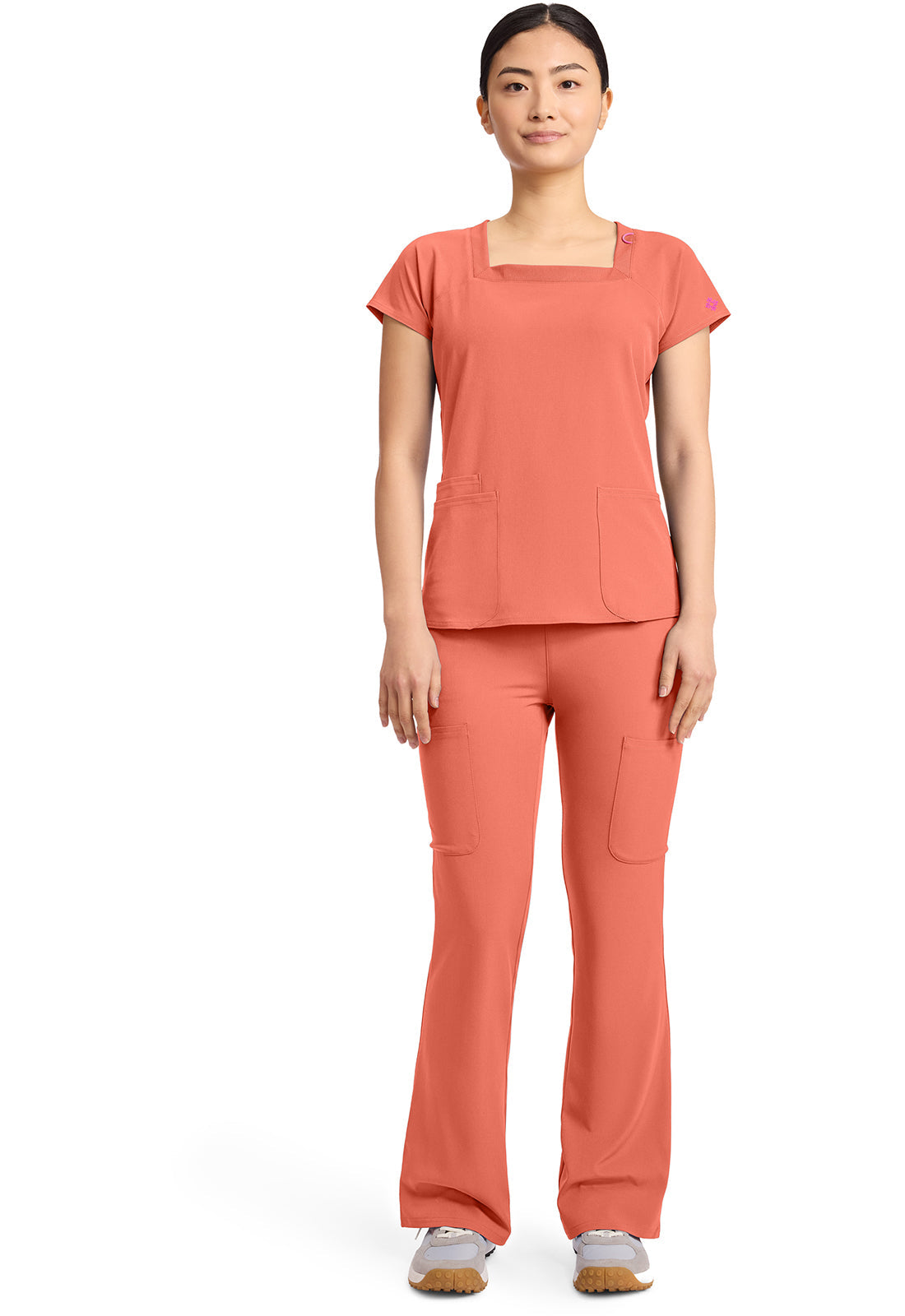AMP MC704 Women's 3-Pocket Square Neck Top Coral Fusion