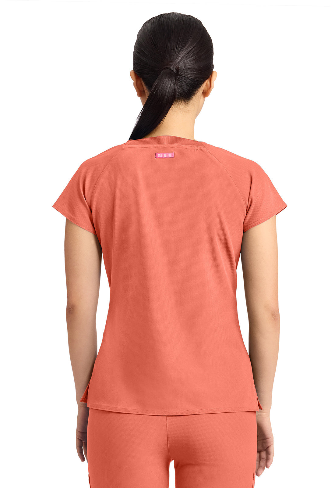 Amp MC704 Women's 3-Pocket Square Neck Scrub Top Coral Fusion