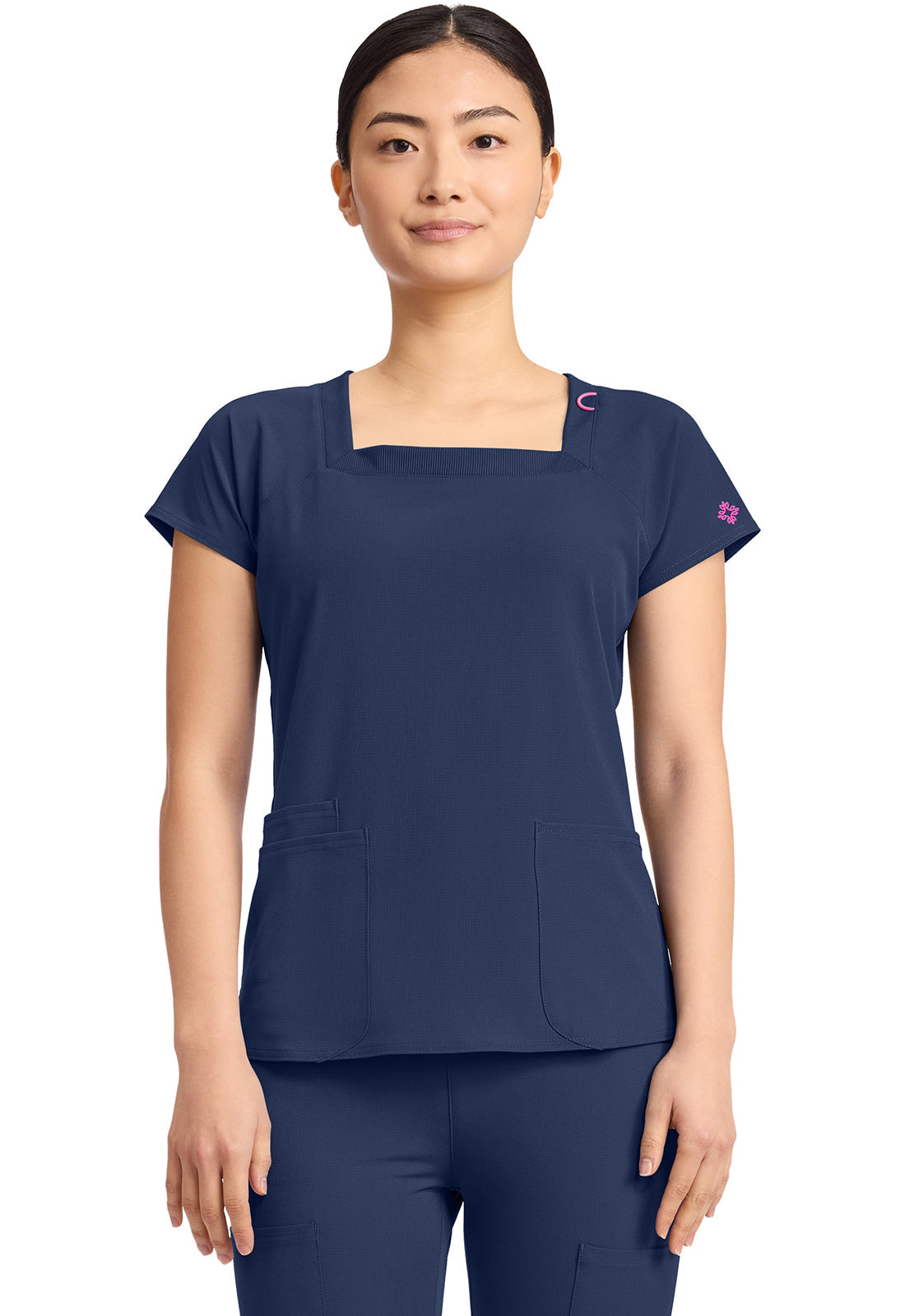 Amp MC704 Women's 3-Pocket Square Neck Scrub Top Navy