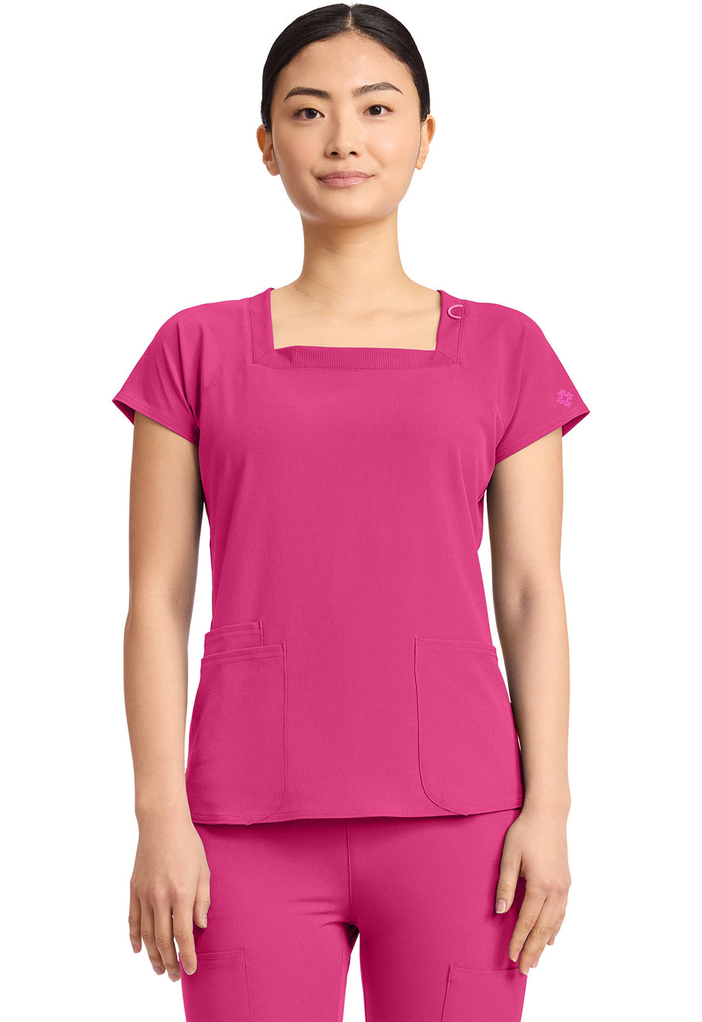 AMP MC704 Women's 3-Pocket Square Neck Top Pink Power