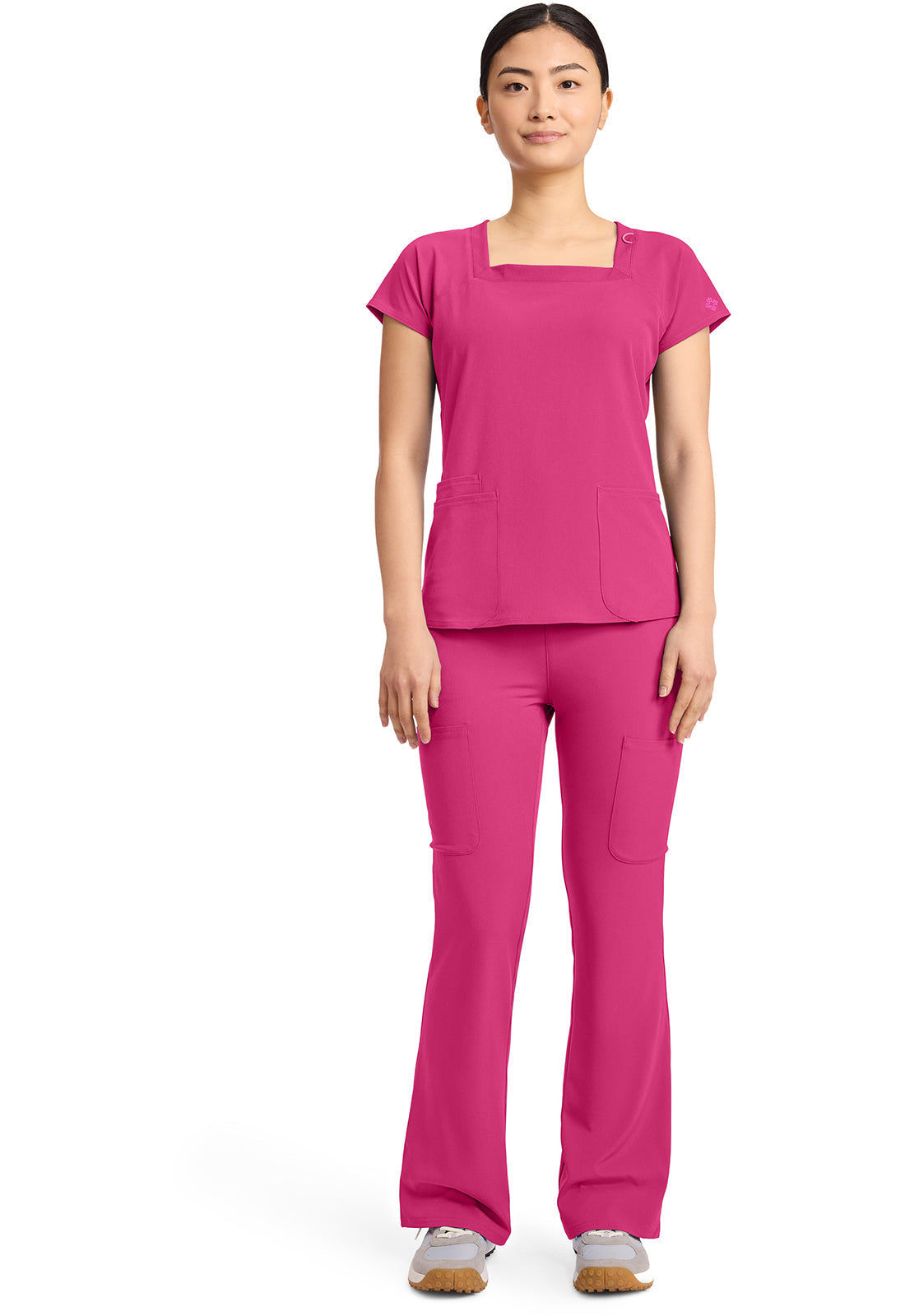 AMP MC704 Women's 3-Pocket Square Neck Top Pink Power