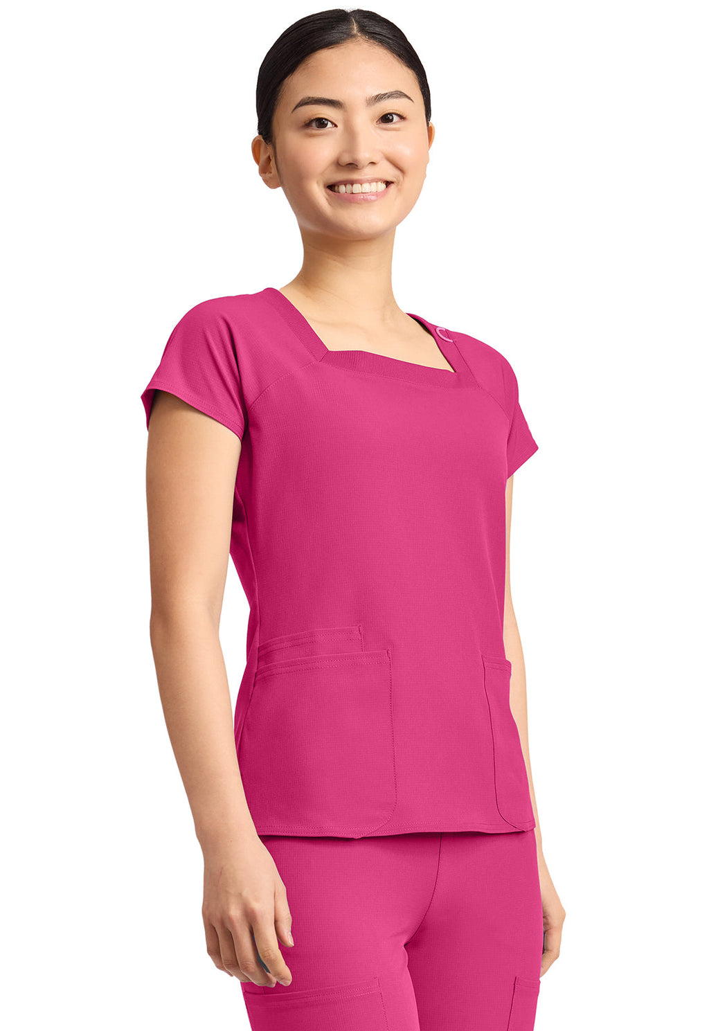 AMP MC704 Women's 3-Pocket Square Neck Top Pink Power