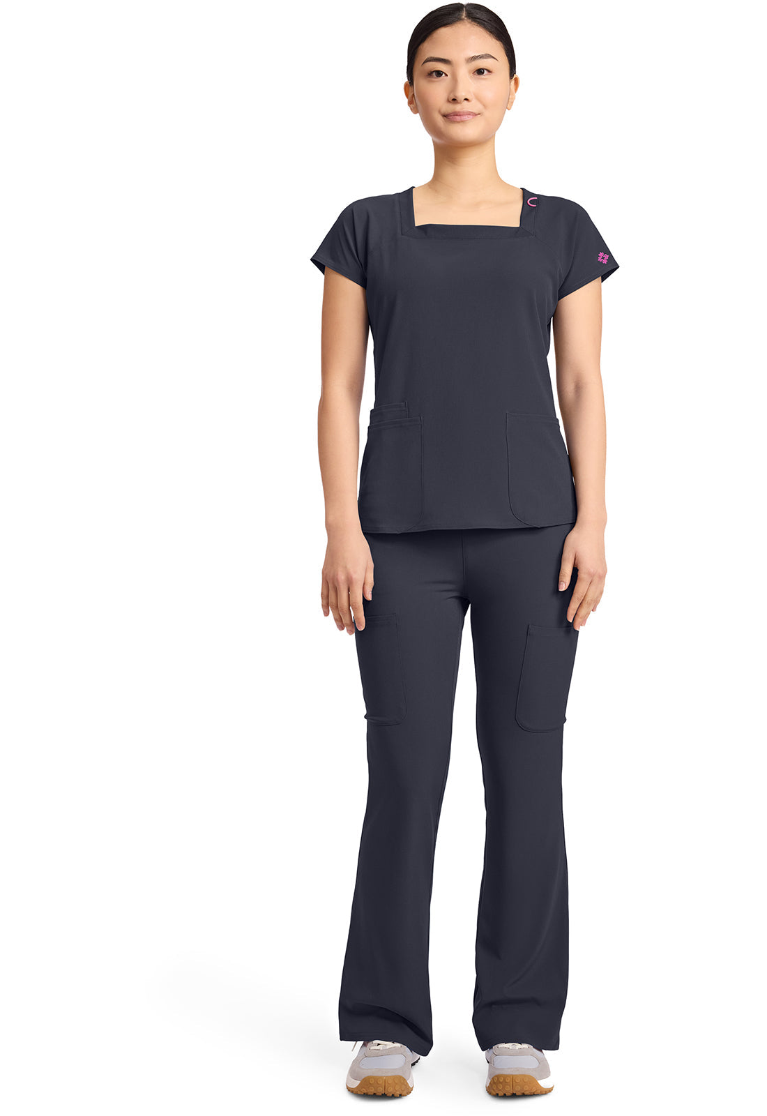 Amp MC704 Women's 3-Pocket Square Neck Scrub Top Pewter