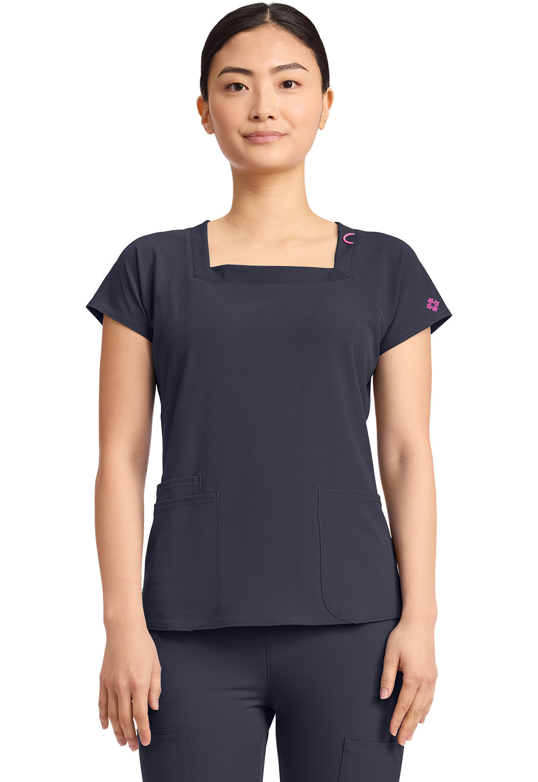 Amp MC704 Women's 3-Pocket Square Neck Scrub Top Pewter