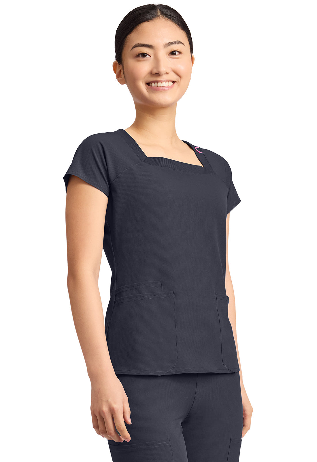 Amp MC704 Women's 3-Pocket Square Neck Scrub Top Pewter