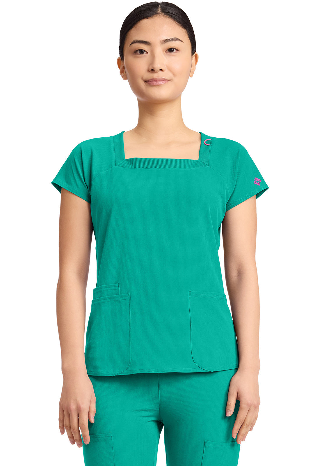 AMP MC704 Women's 3-Pocket Square Neck Top Teal Tonic