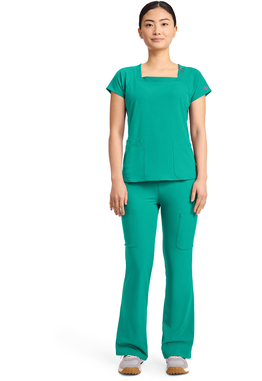 AMP MC704 Women's 3-Pocket Square Neck Top Teal Tonic