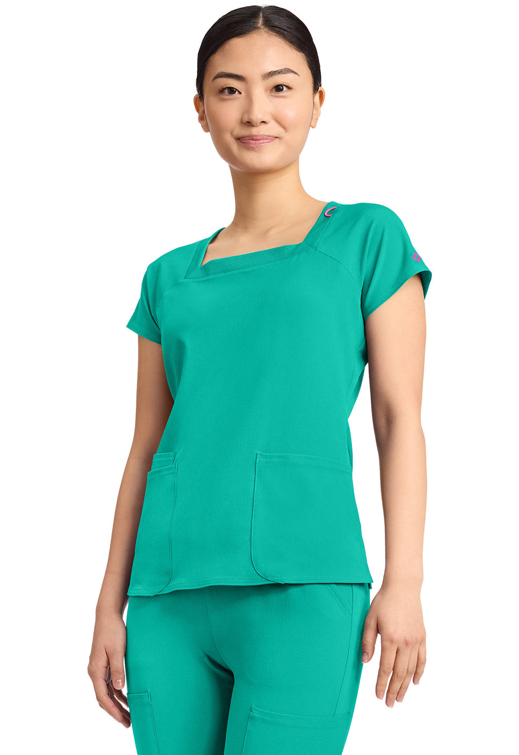 AMP MC704 Women's 3-Pocket Square Neck Top Teal Tonic