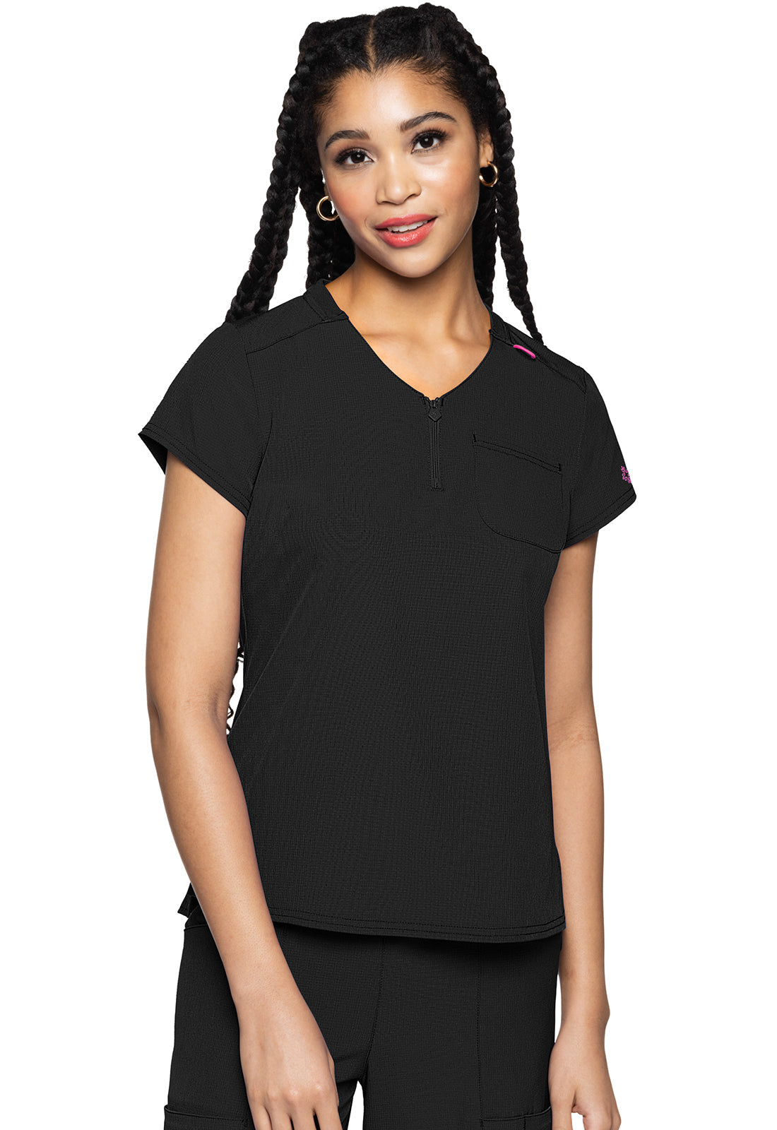 Amp MC705 Women's Quarter Zip V-Neck Tuckable Scrub Top Black