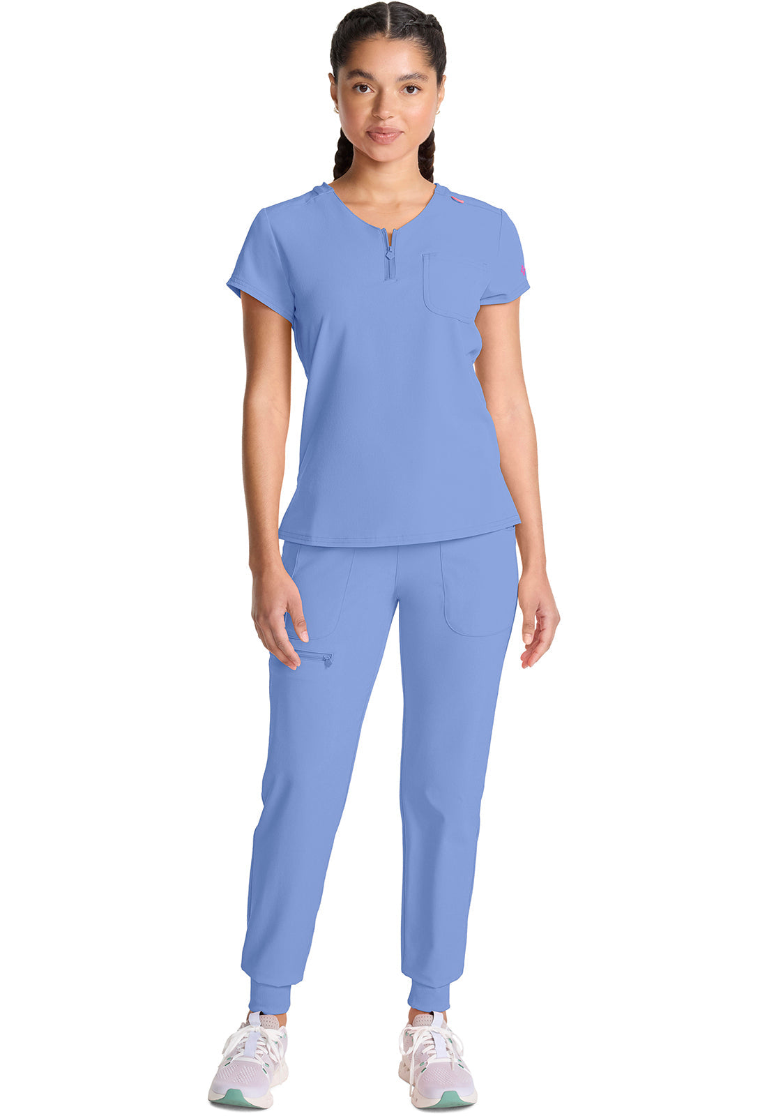 AMP MC705 Quarter Zip V-Neck Tuckable Top Ciel