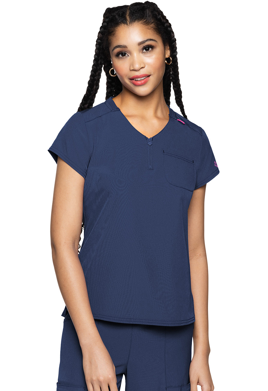 Amp MC705 Women's Quarter Zip V-Neck Tuckable Scrub Top Navy