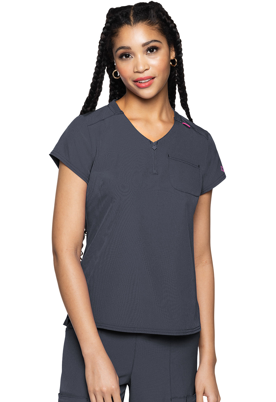 Amp MC705 Women's Quarter Zip V-Neck Tuckable Scrub Top Pewter