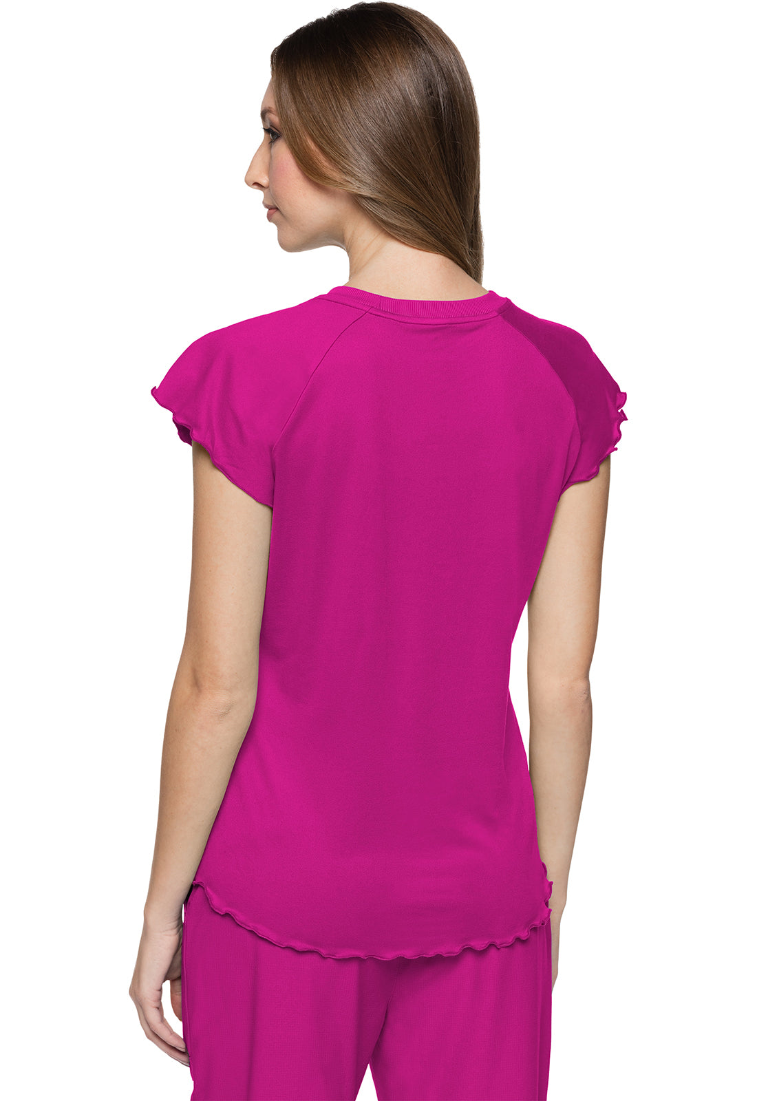 Layers MC706 Knit Lettuce-Edged Top Amp Pink