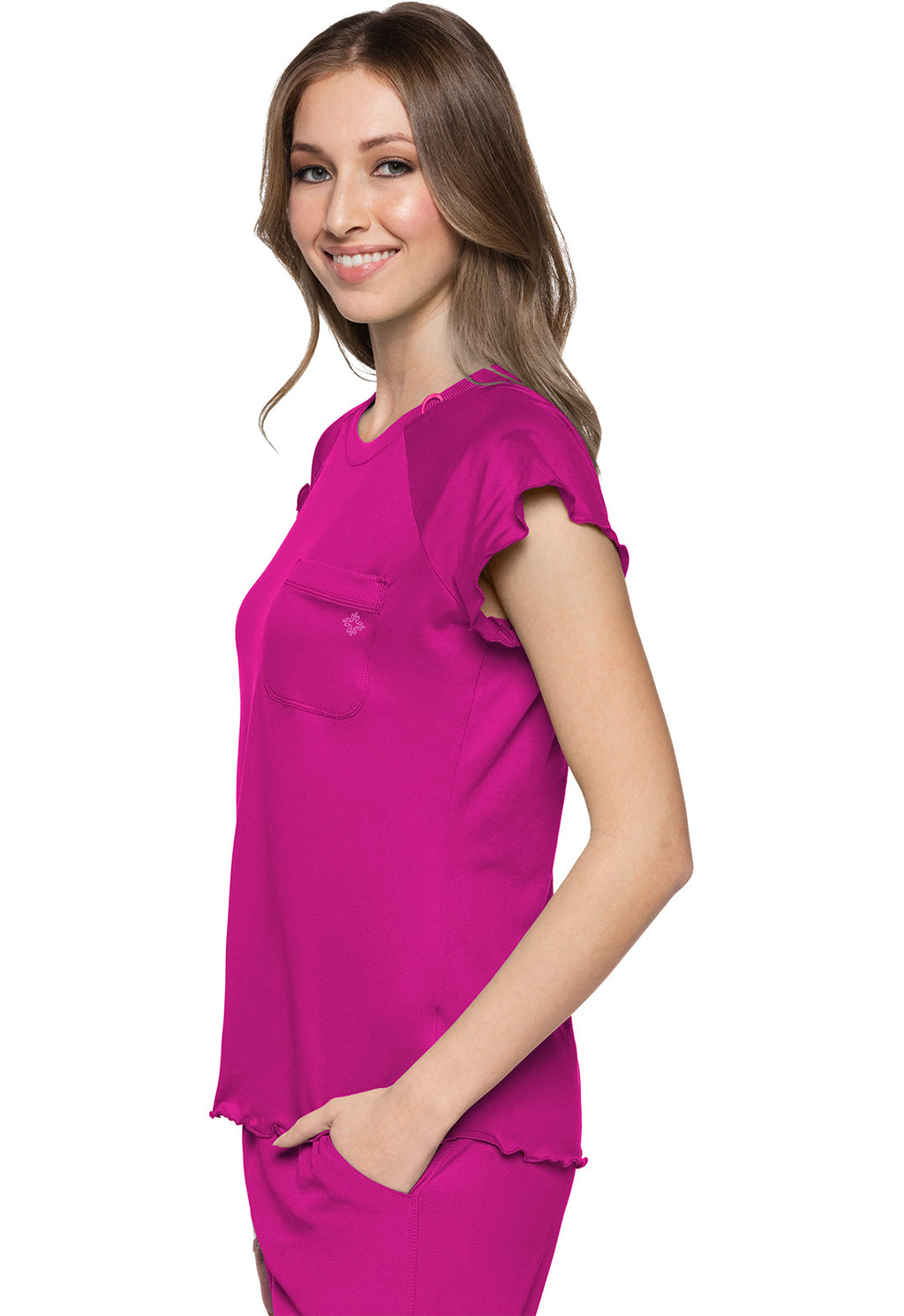 Layers MC706 Knit Lettuce-Edged Top Amp Pink