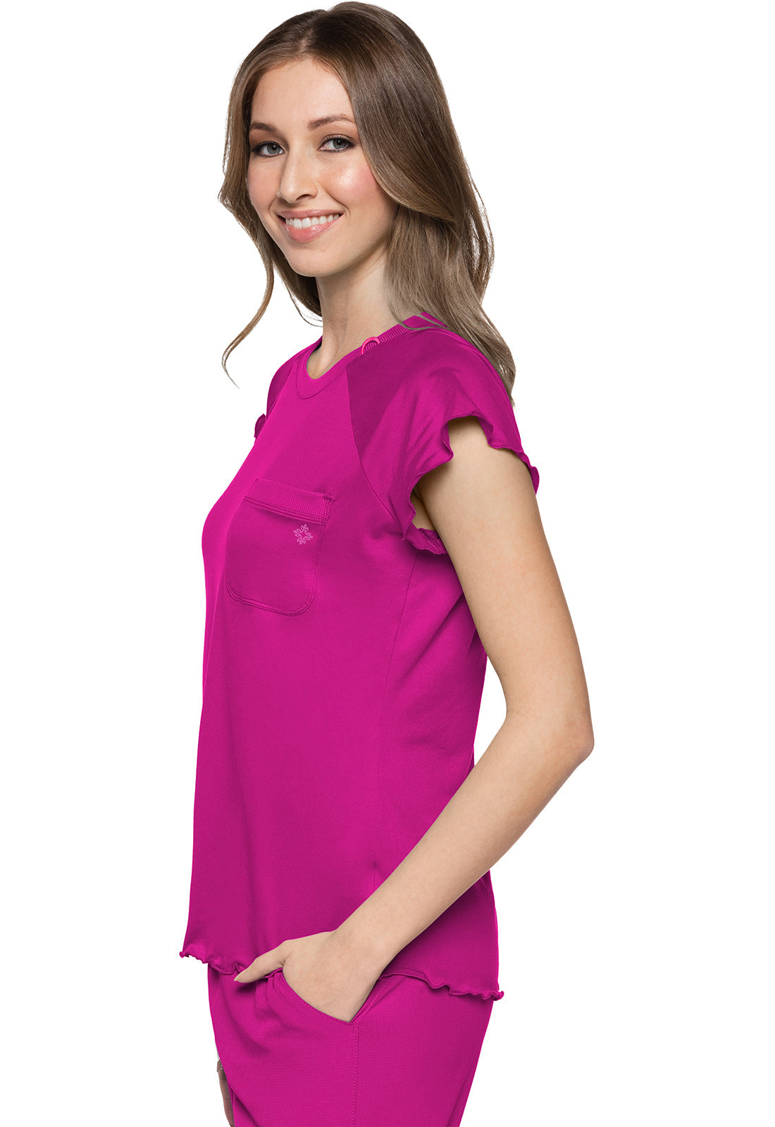 Layers MC706 Knit Lettuce-Edged Top Amp Pink