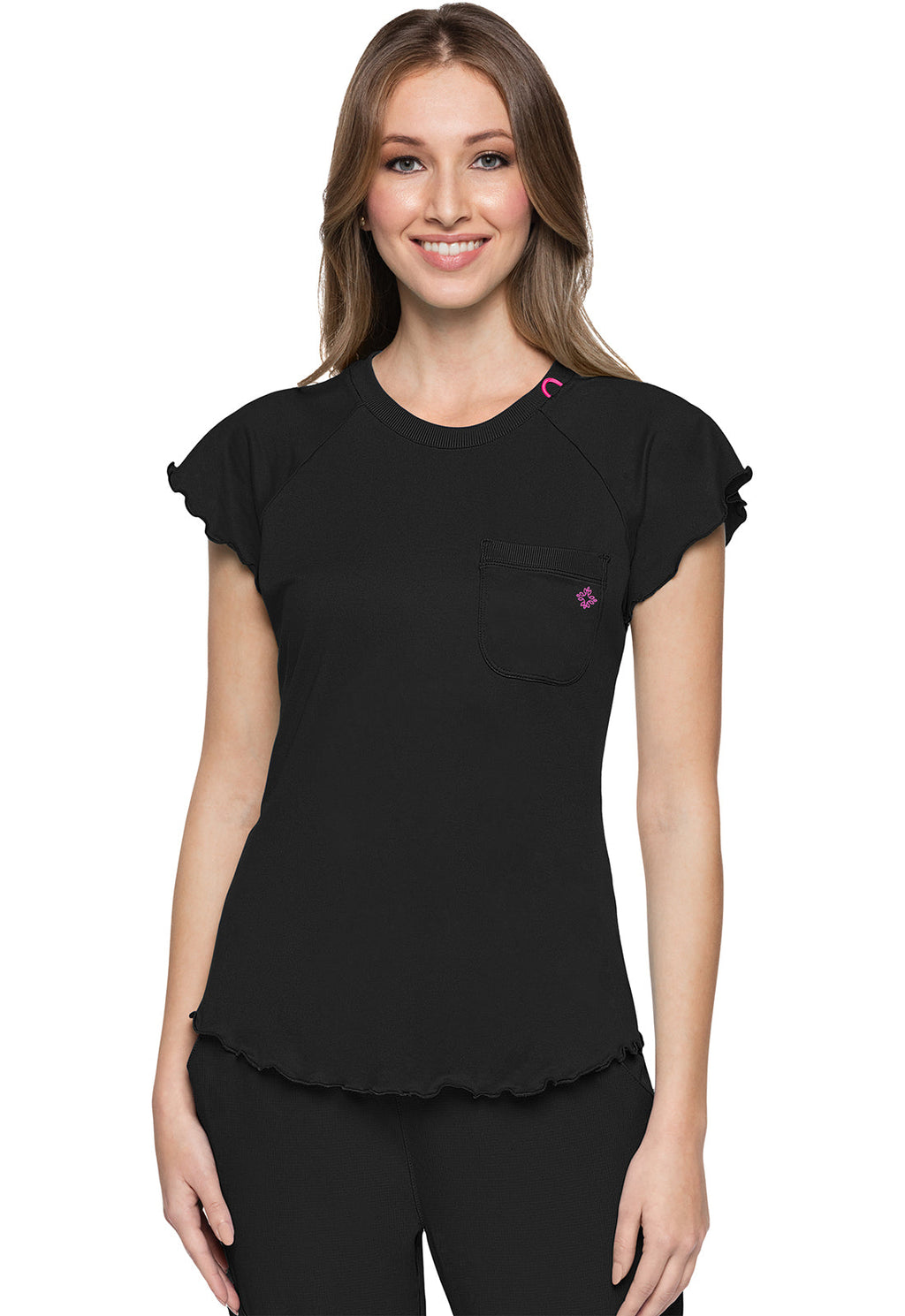 Layers MC706 Knit Lettuce-Edged Top Black