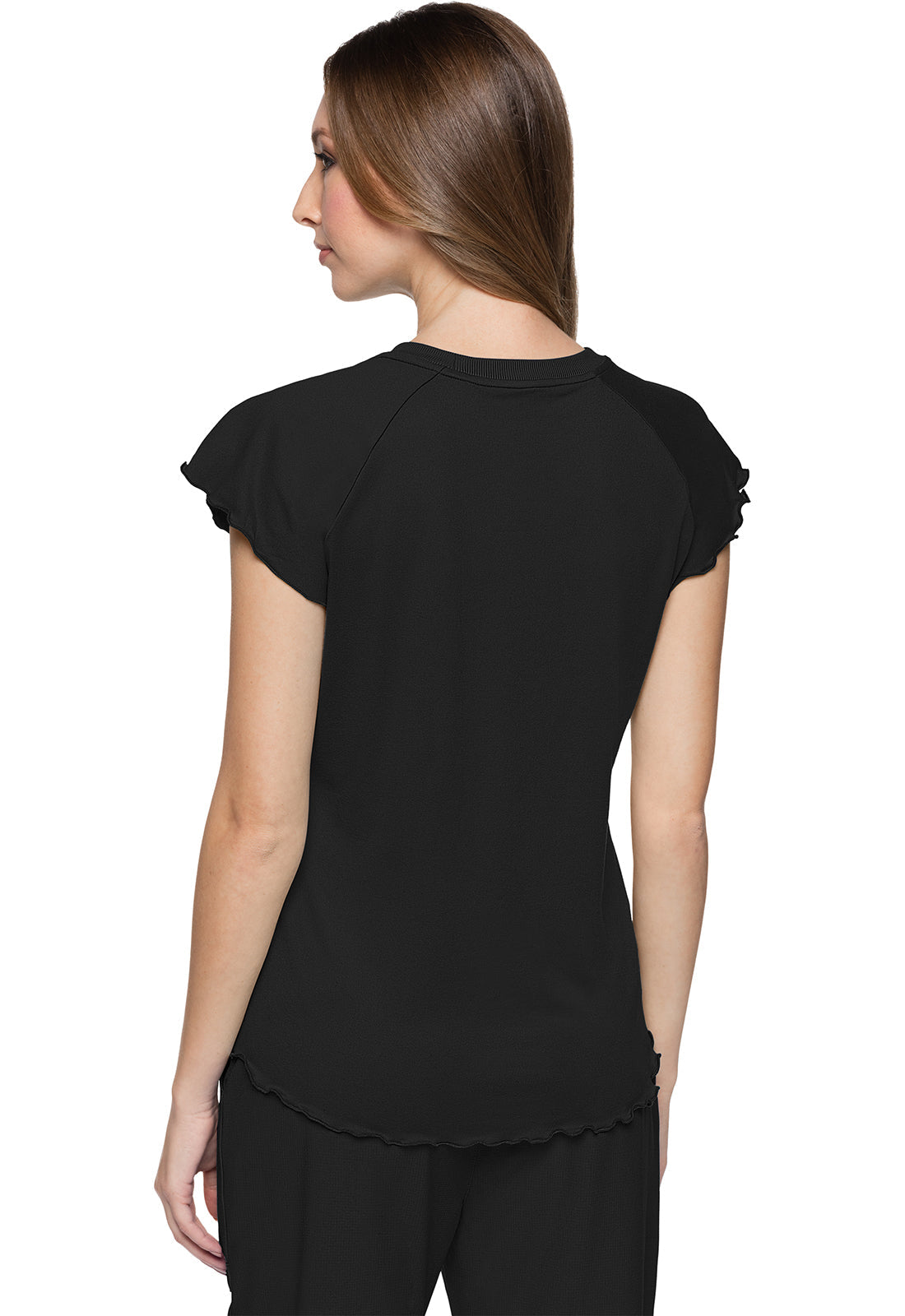Layers MC706 Knit Lettuce-Edged Top Black