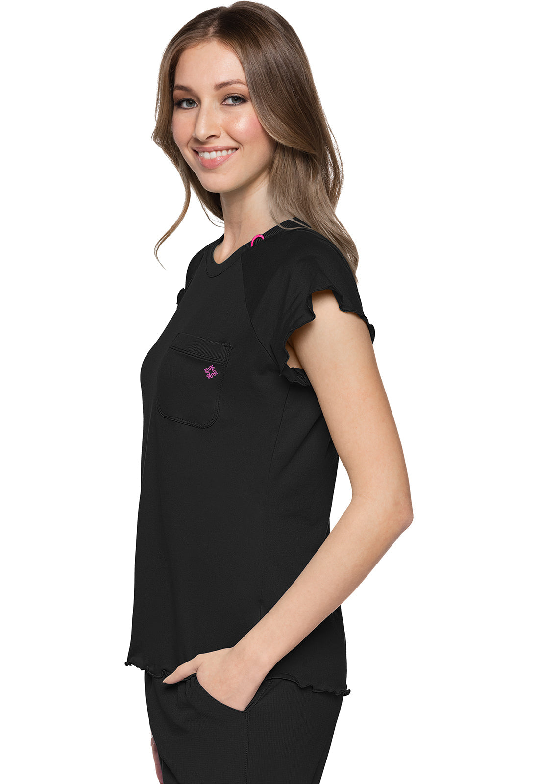 Layers MC706 Knit Lettuce-Edged Top Black