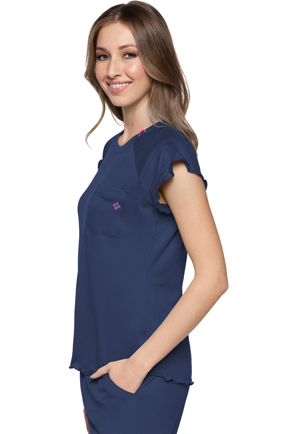 Layers MC706 Knit Lettuce-Edged Top Navy