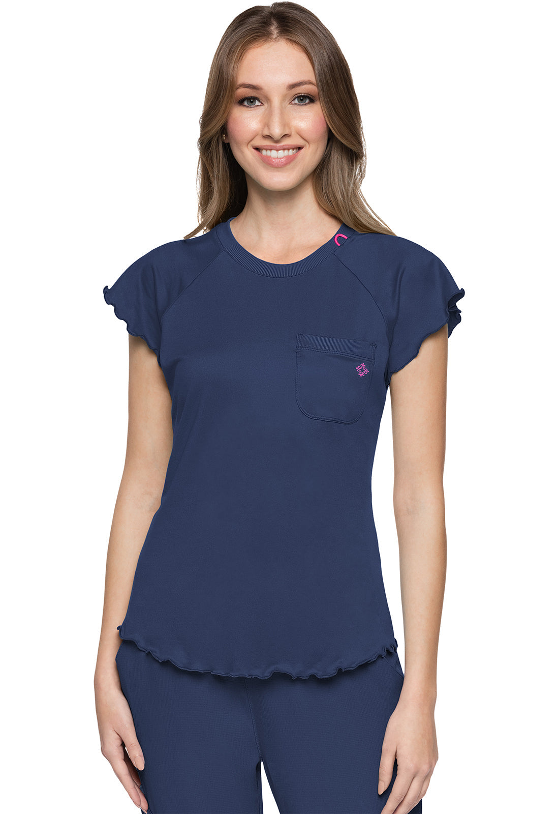 Layers MC706 Knit Lettuce-Edged Top Navy