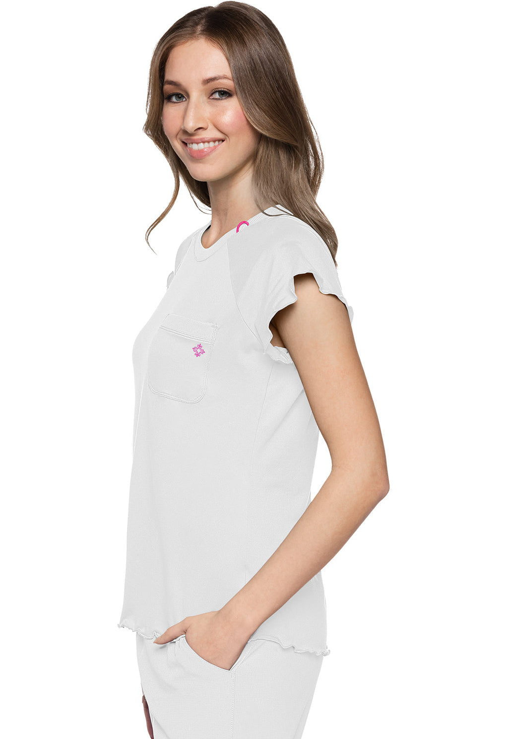 Layers MC706 Knit Lettuce-Edged Top White