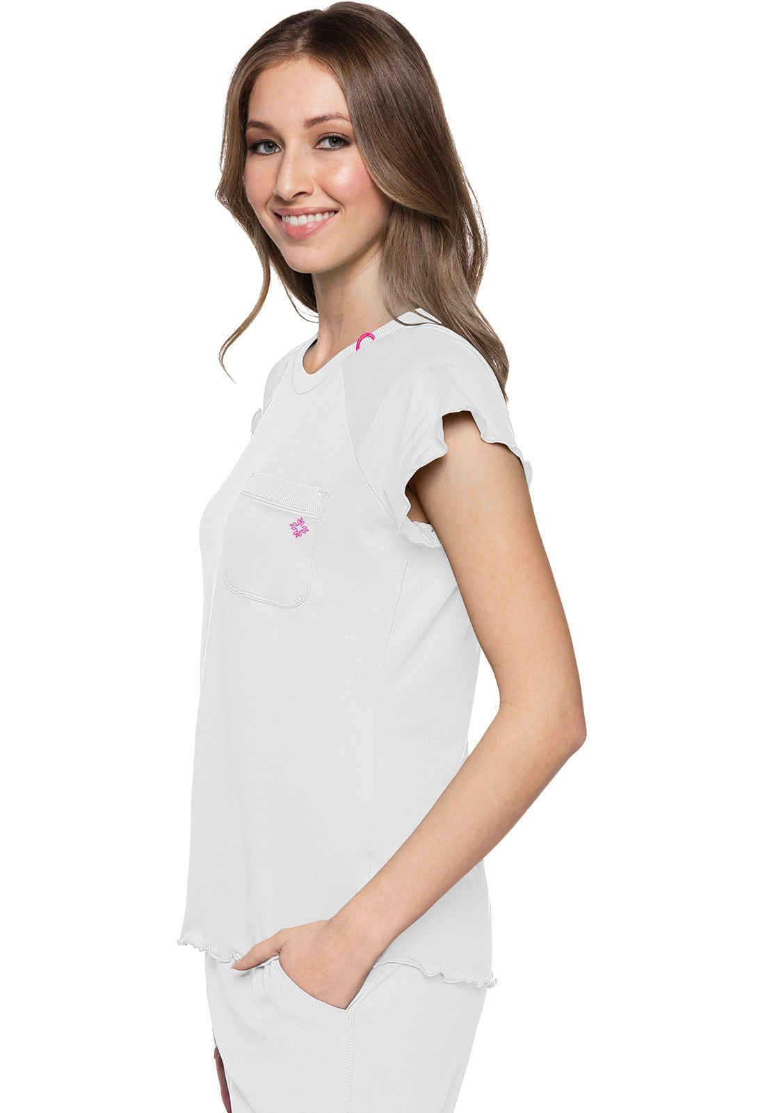 Layers MC706 Knit Lettuce-Edged Top White